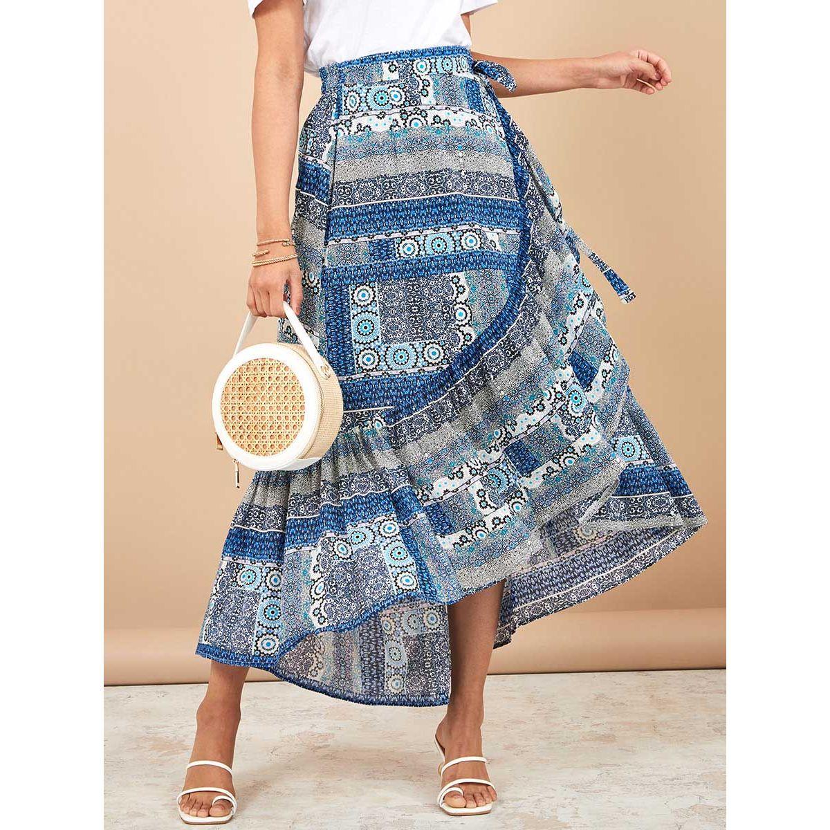 Styli Frill Hem Wrap Around A-Line Maxi Skirt-women-clothing-bottoms-skirts-image-1
