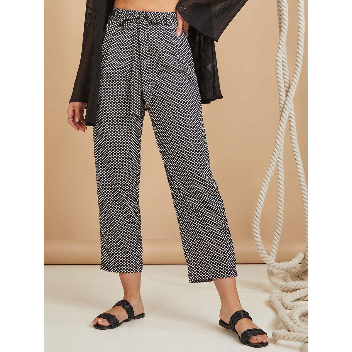 Styli Gingham Waist Self Tie Belt Trouser-women-clothing-bottoms-trousers-image-1