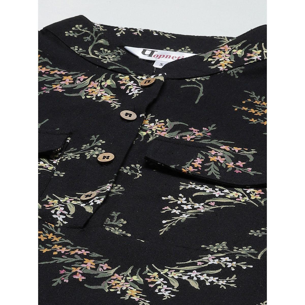 Styli Short Sleeves Floral Print Knee Length Dress with Self Belt-women-clothing-dresses-image-2