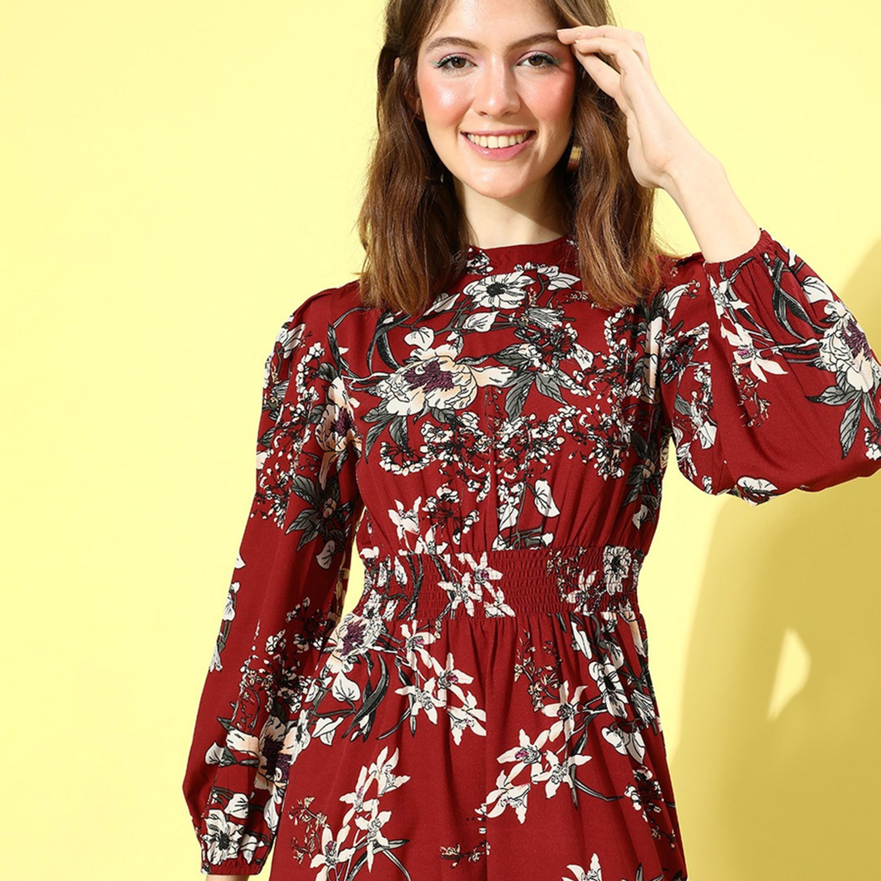 ستايلي - فستان ماكسي طويل الأكمام بطبعة زهور-women-clothing-dresses-image-1
