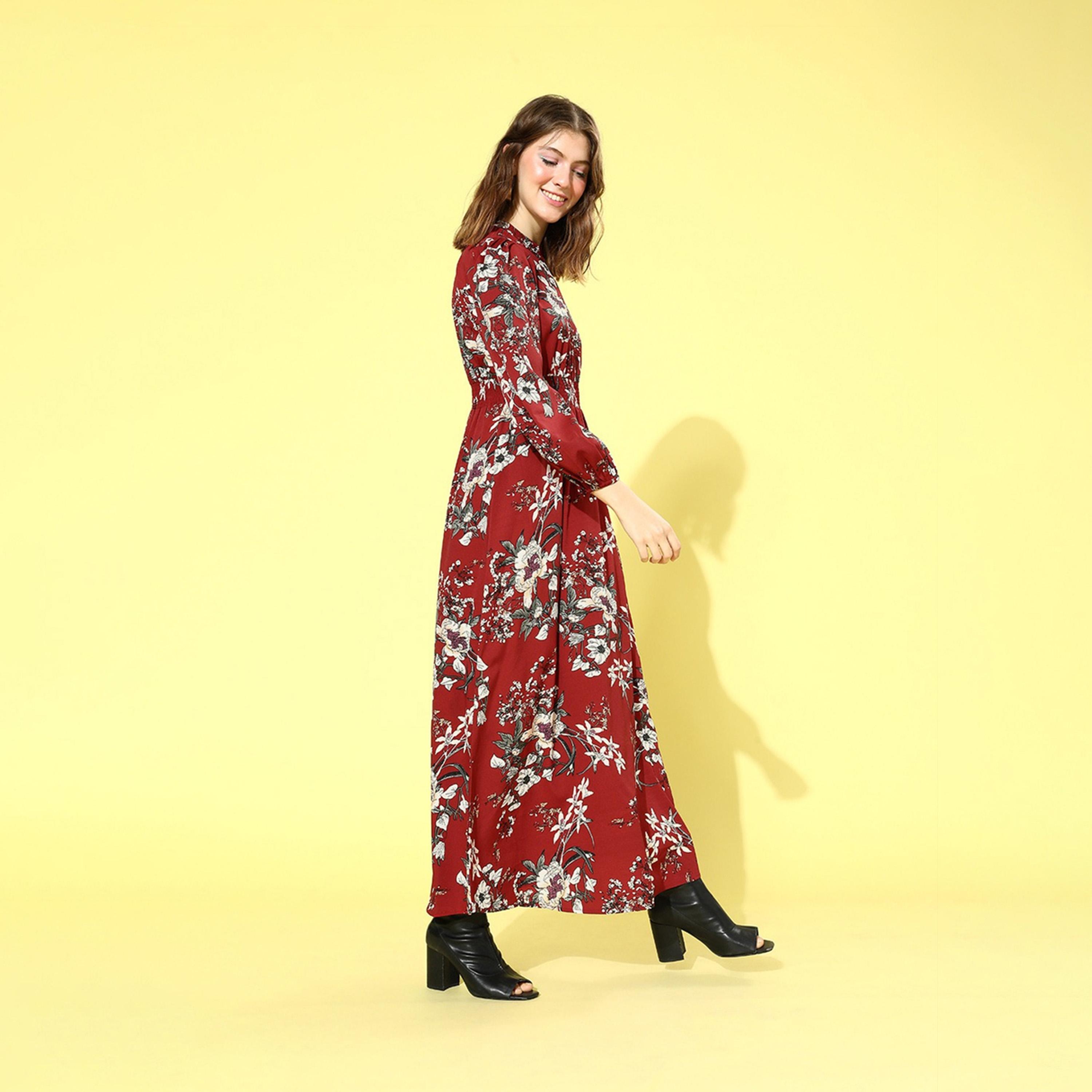 ستايلي - فستان ماكسي طويل الأكمام بطبعة زهور-women-clothing-dresses-image-2