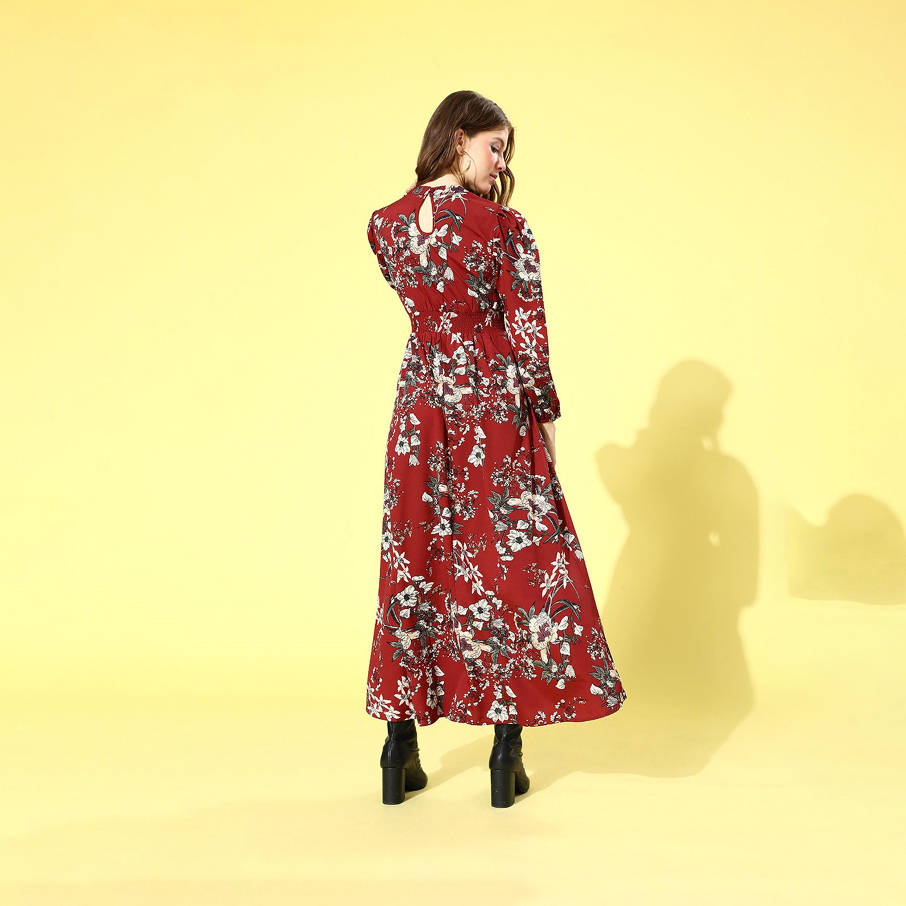 ستايلي - فستان ماكسي طويل الأكمام بطبعة زهور-women-clothing-dresses-image-3