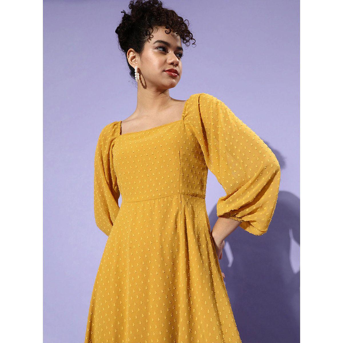 Styli Long Bell Sleeves Dobby A-Line Maxi Dress with Side Slit-women-clothing-dresses-image-1