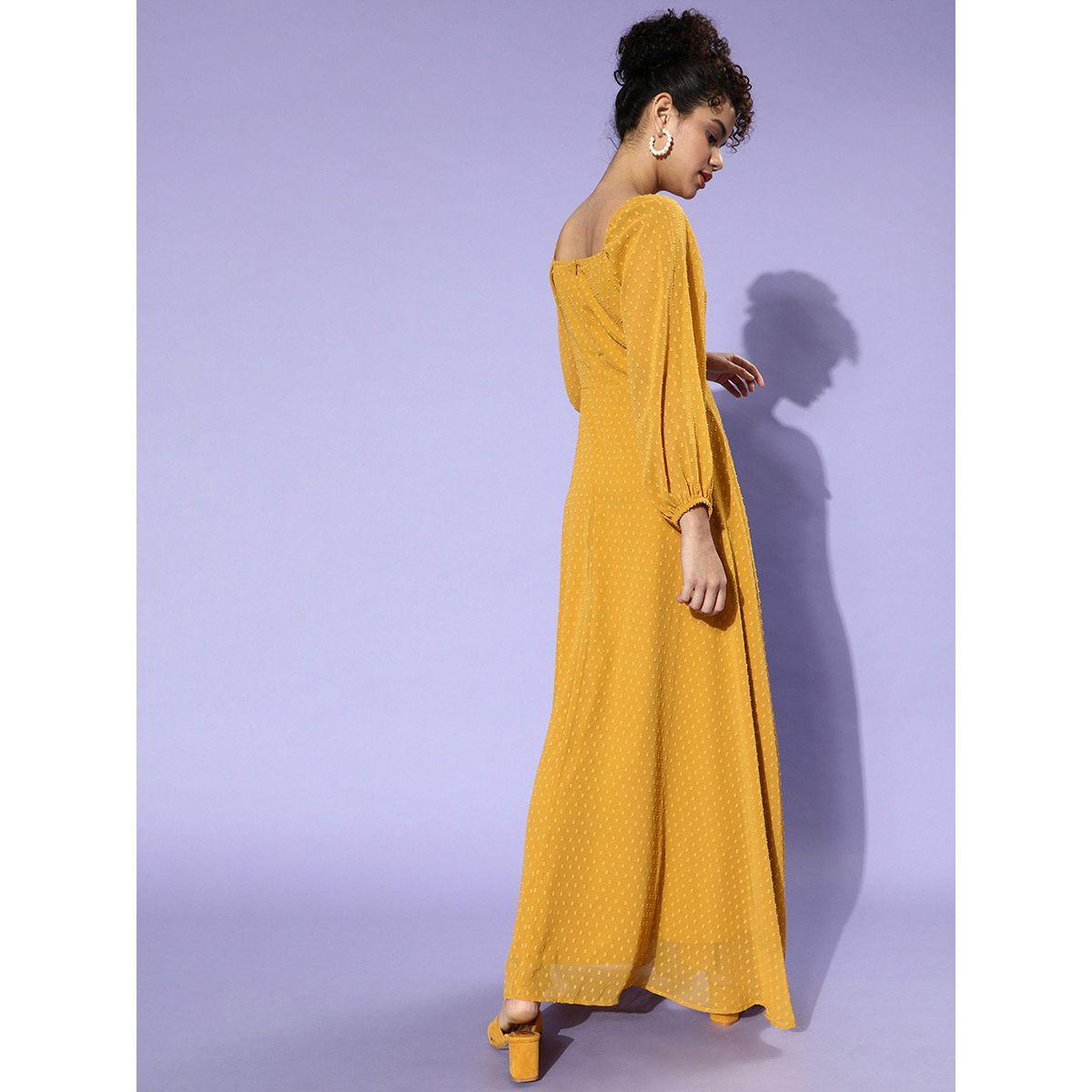 Styli Long Bell Sleeves Dobby A-Line Maxi Dress with Side Slit-women-clothing-dresses-image-3