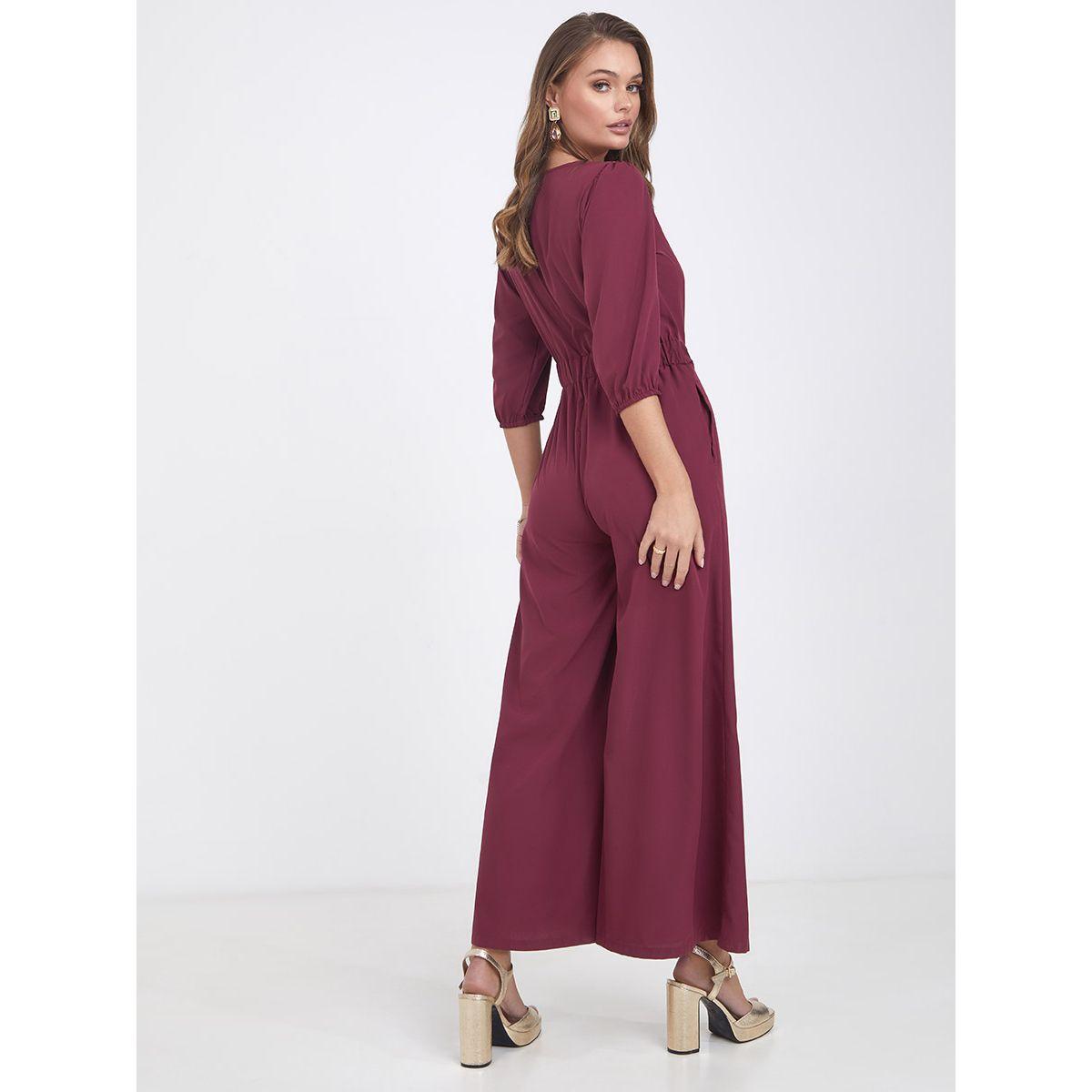 Styli 3/4 Cuffed Sleeves Wide Leg Jumpsuit with Buckled Belt-women-clothing-jumpsuits-image-4
