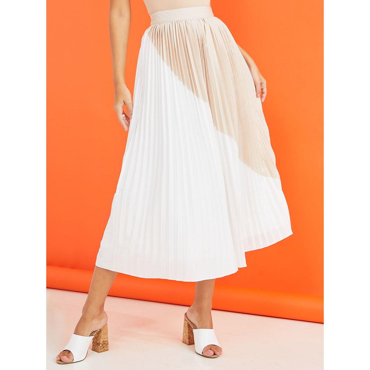Styli Colorblock Pleated A-Line Midi Skirt-women-clothing-bottoms-skirts-image-1