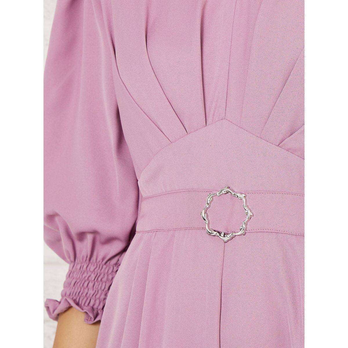 Styli Cuffed 3/4 Sleeves Pleat Detail Wide Leg Jumpsuit-women-clothing-jumpsuits-image-3