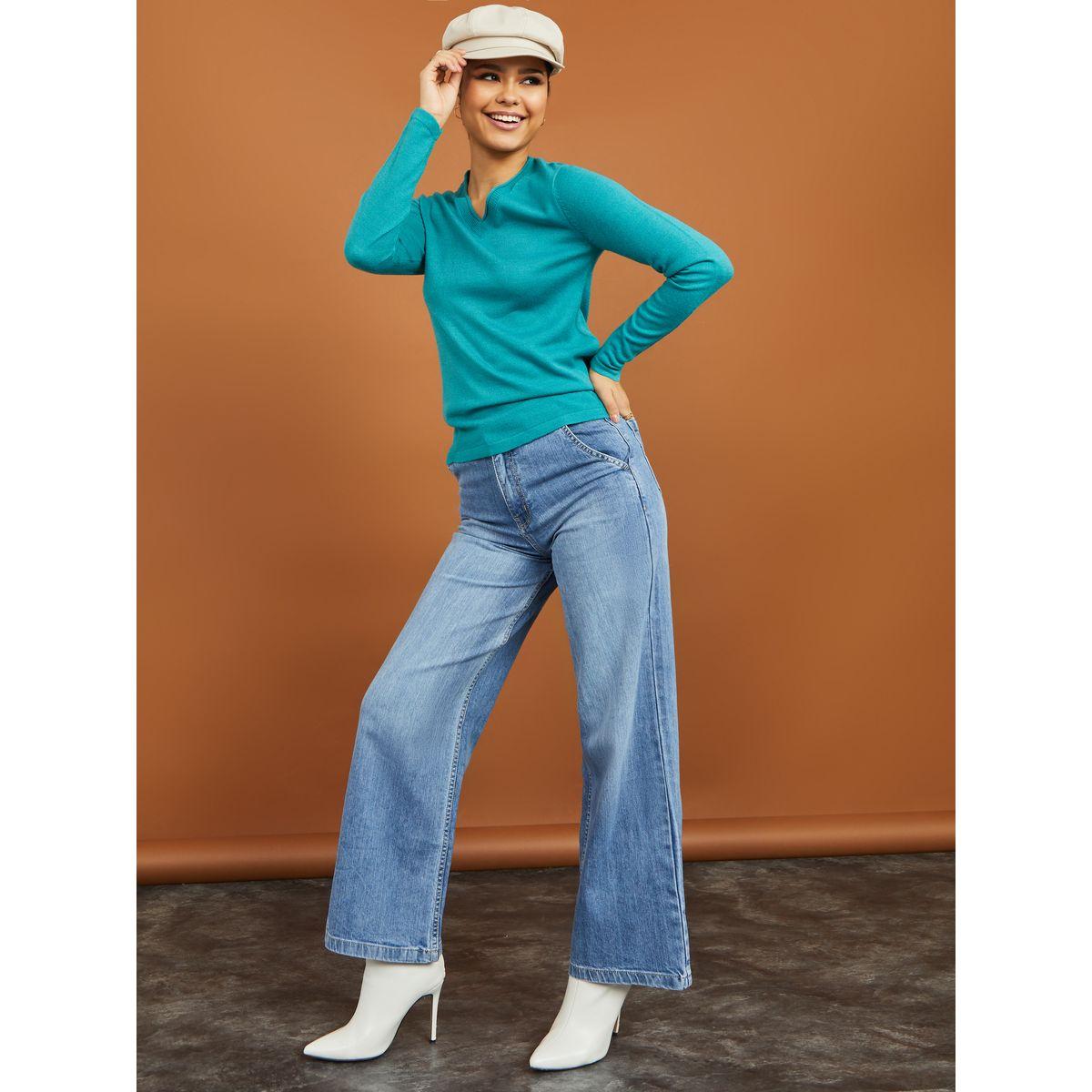 Styli Plain V Neck Regular Length Knit Basic Sweater-women-clothing-cardigansandjumpers-jumpers-image-2
