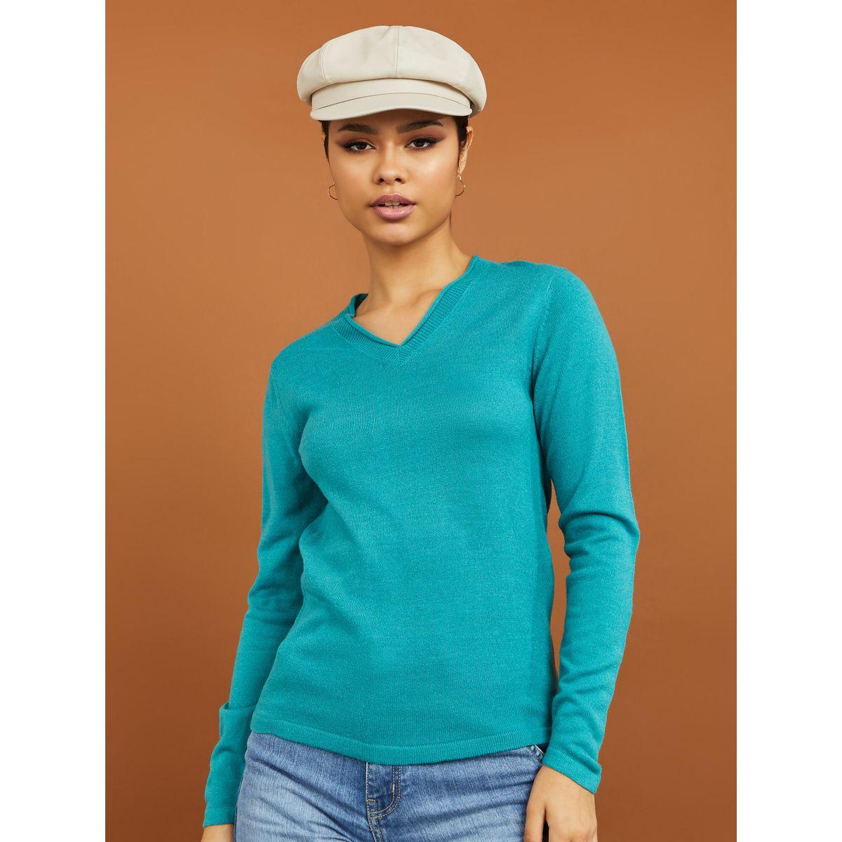 Styli Plain V Neck Regular Length Knit Basic Sweater-women-clothing-cardigansandjumpers-jumpers-image-3