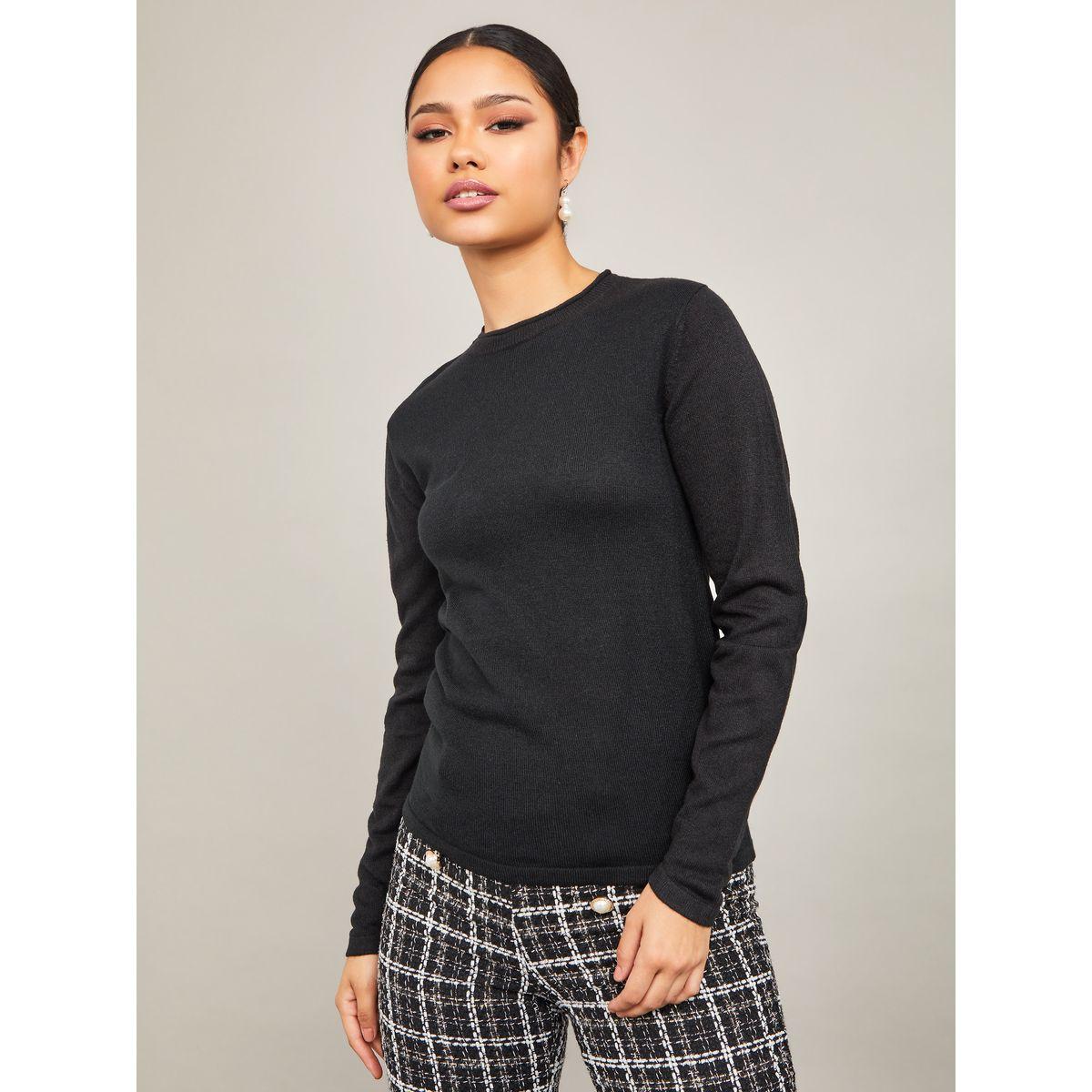 سويتر سادة محبوك بياقة دائرية-women-winterwear-cardigansandjumpers-jumpers-image-3