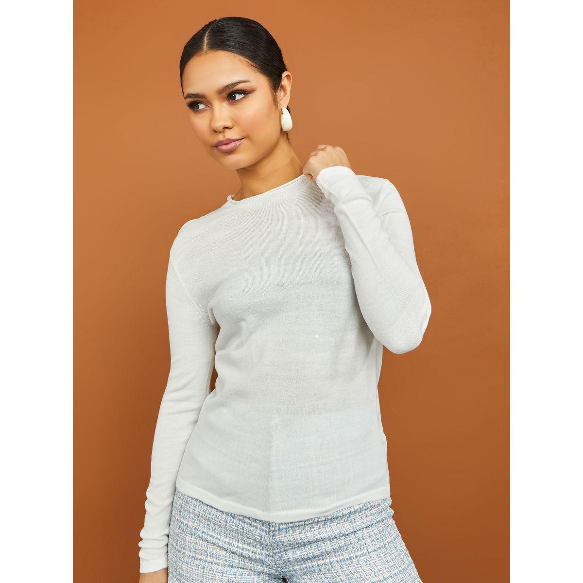 سويتر سادة محبوك بياقة دائرية-women-winterwear-cardigansandjumpers-jumpers-image-3