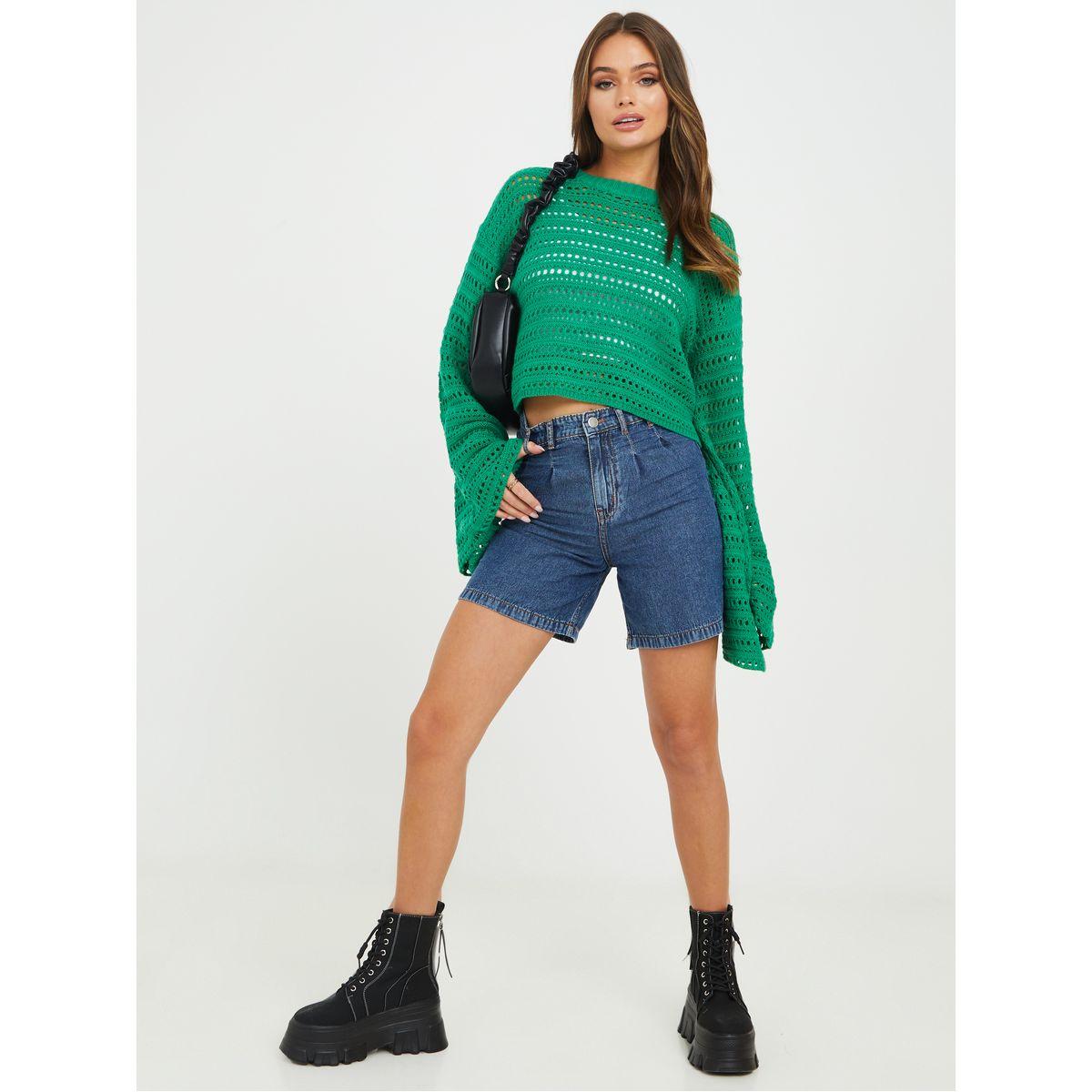 شورت دنيم بخصر عالي-women-clothing-bottoms-shorts-image-2