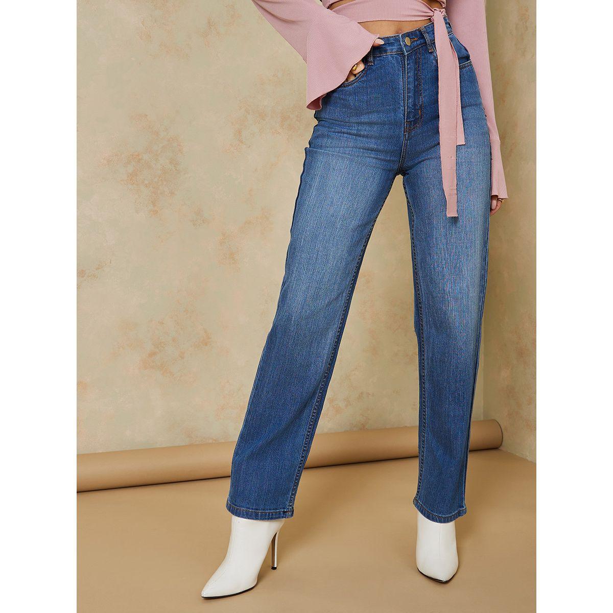 جينز بقصة مستقيمة وخصر عالي-women-clothing-bottoms-jeans-image-2