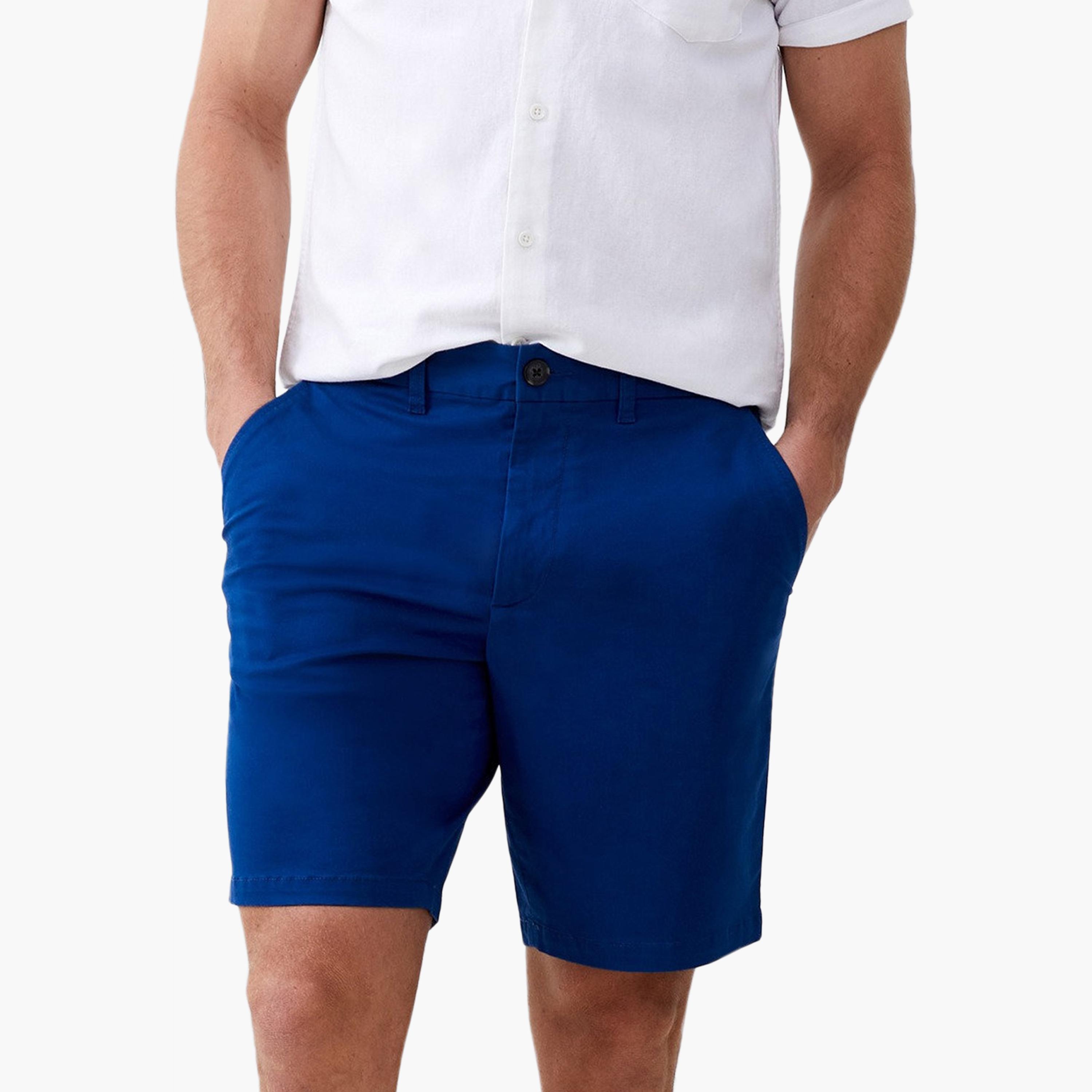 French Connection Regular Fit Mid-Rise Buttoned Men's Chino Shorts-men-clothing-bottoms-shorts-image-1