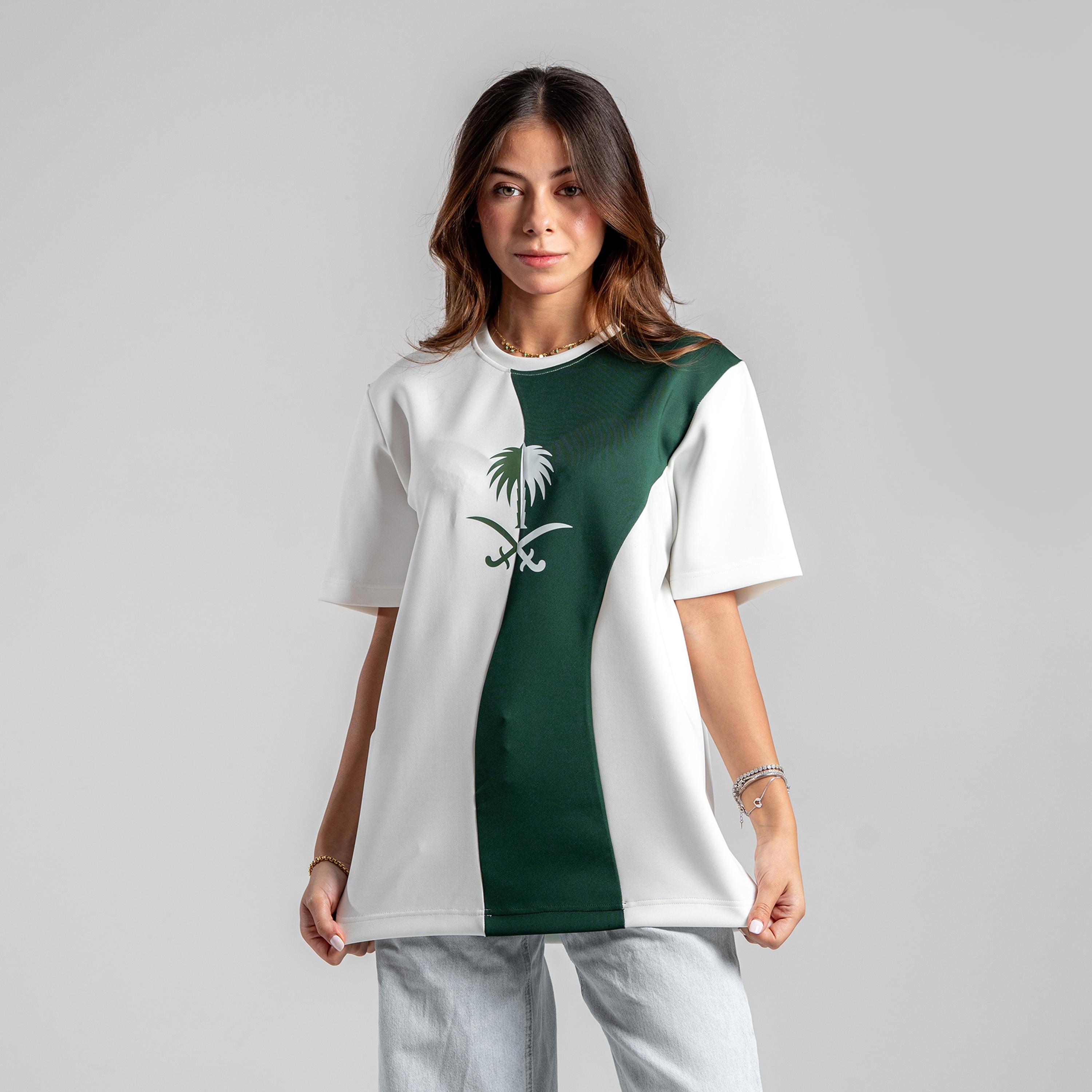 sanefn Saudi Emblem Colorblock Crew Neck Short Sleeves Women's National Day T-Shirt-women-clothing-tshirts-image-1