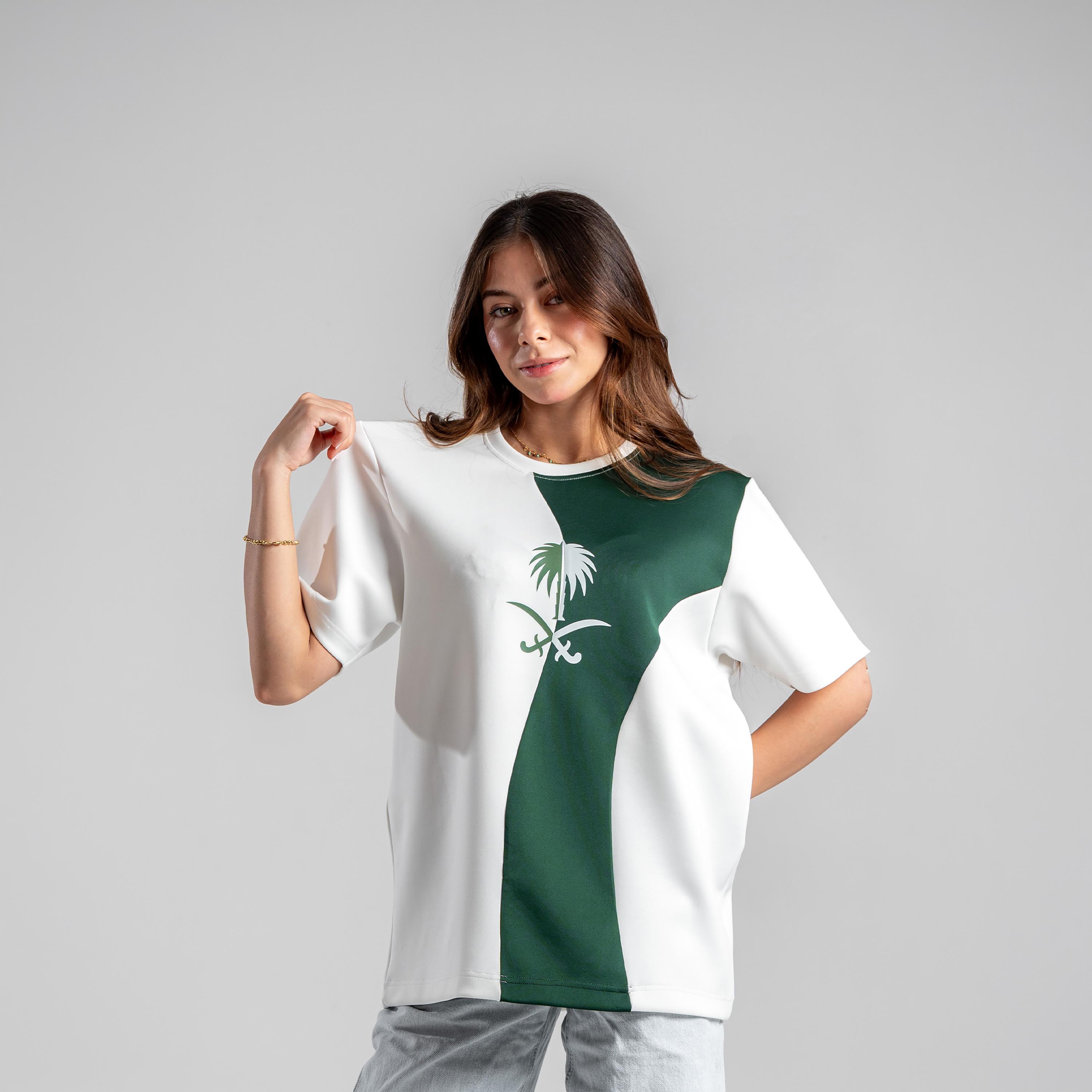 sanefn Saudi Emblem Colorblock Crew Neck Short Sleeves Women's National Day T-Shirt-women-clothing-tshirts-image-2