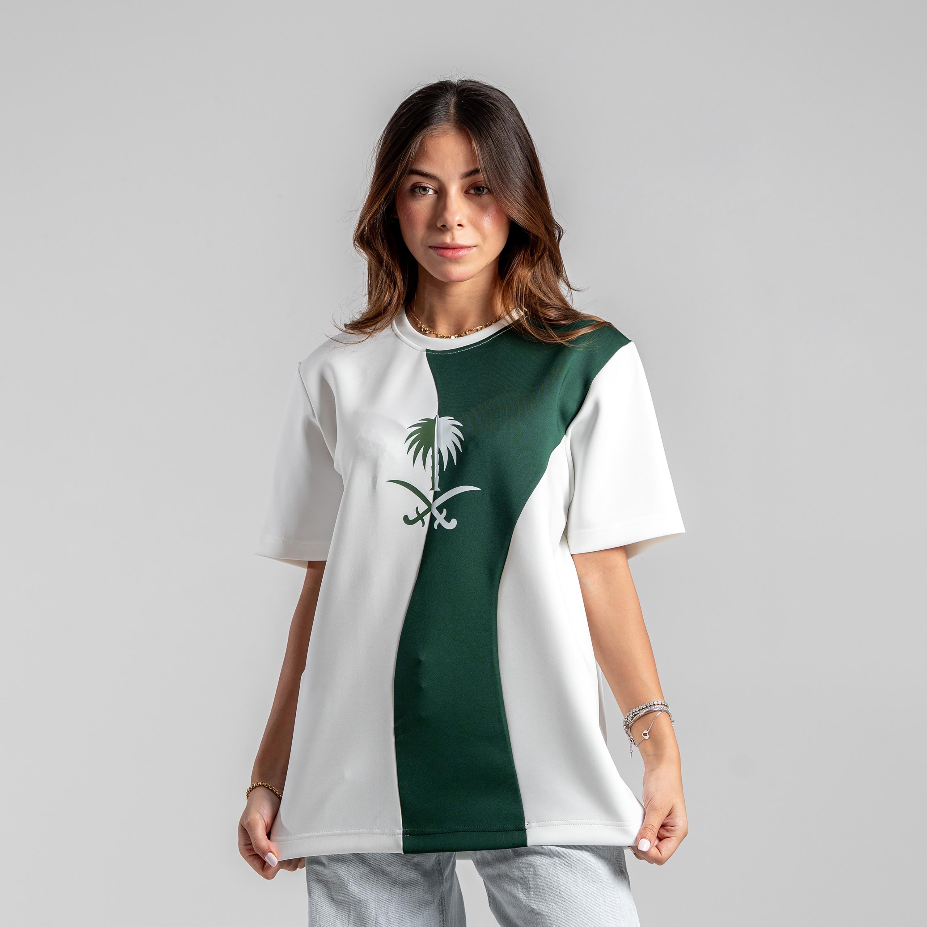 sanefn Saudi Emblem Colorblock Crew Neck Short Sleeves Women's National Day T-Shirt-women-clothing-tshirts-image-3