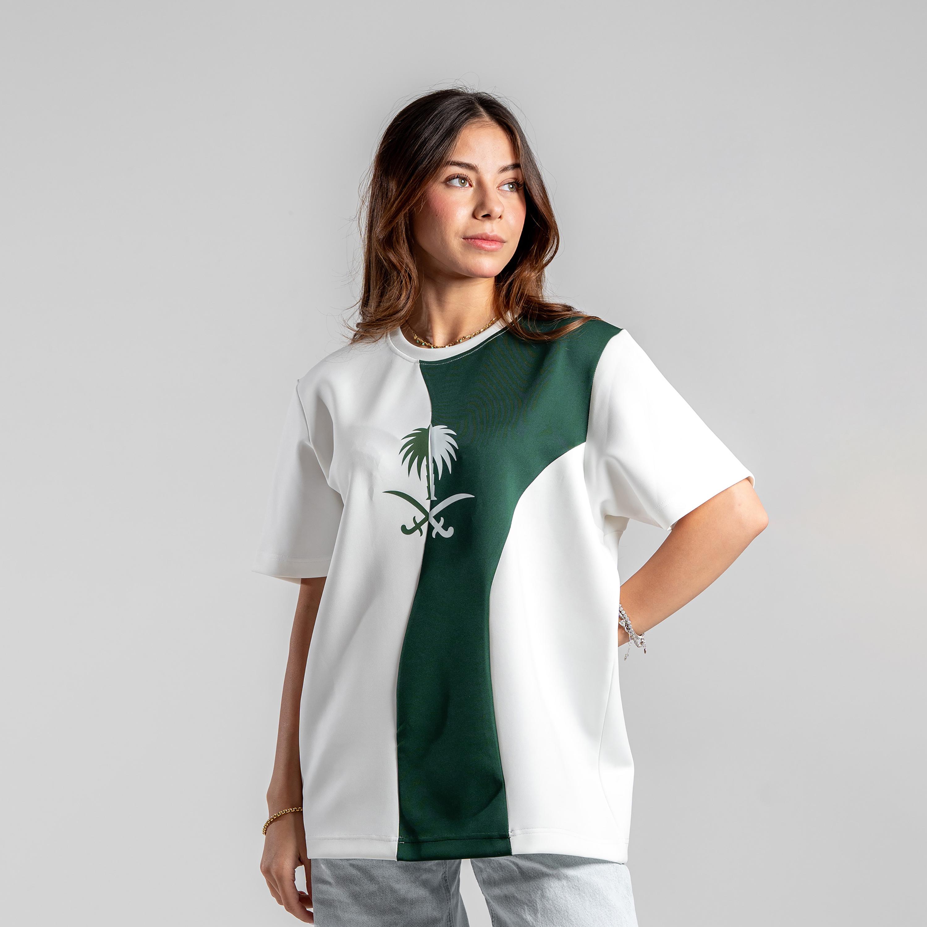 sanefn Saudi Emblem Colorblock Crew Neck Short Sleeves Women's National Day T-Shirt-women-clothing-tshirts-image-4