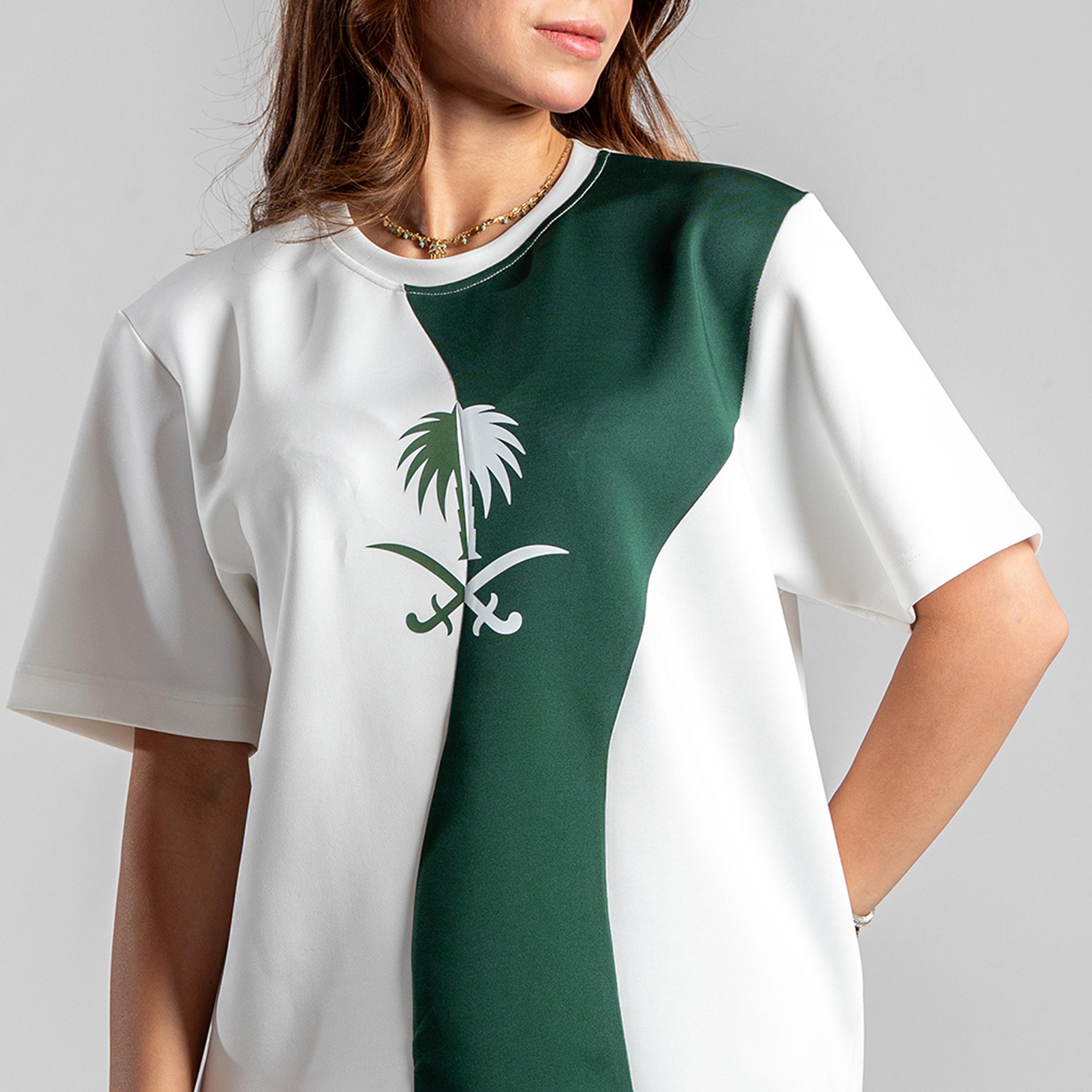 sanefn Saudi Emblem Colorblock Crew Neck Short Sleeves Women's National Day T-Shirt-women-clothing-tshirts-image-9