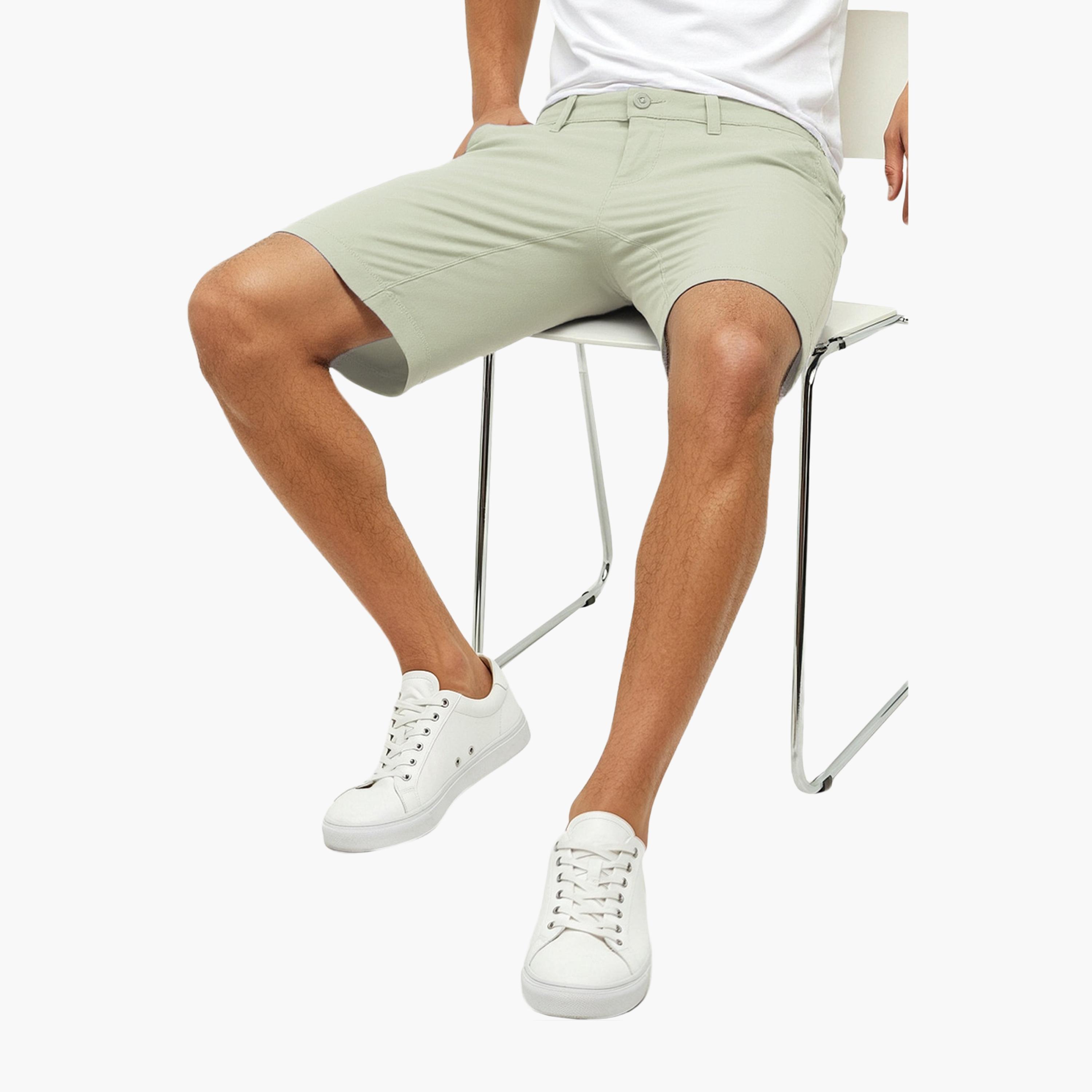 French Connection Regular Fit Mid-Rise Buttoned Men's Chino Shorts-men-clothing-shorts-image-2