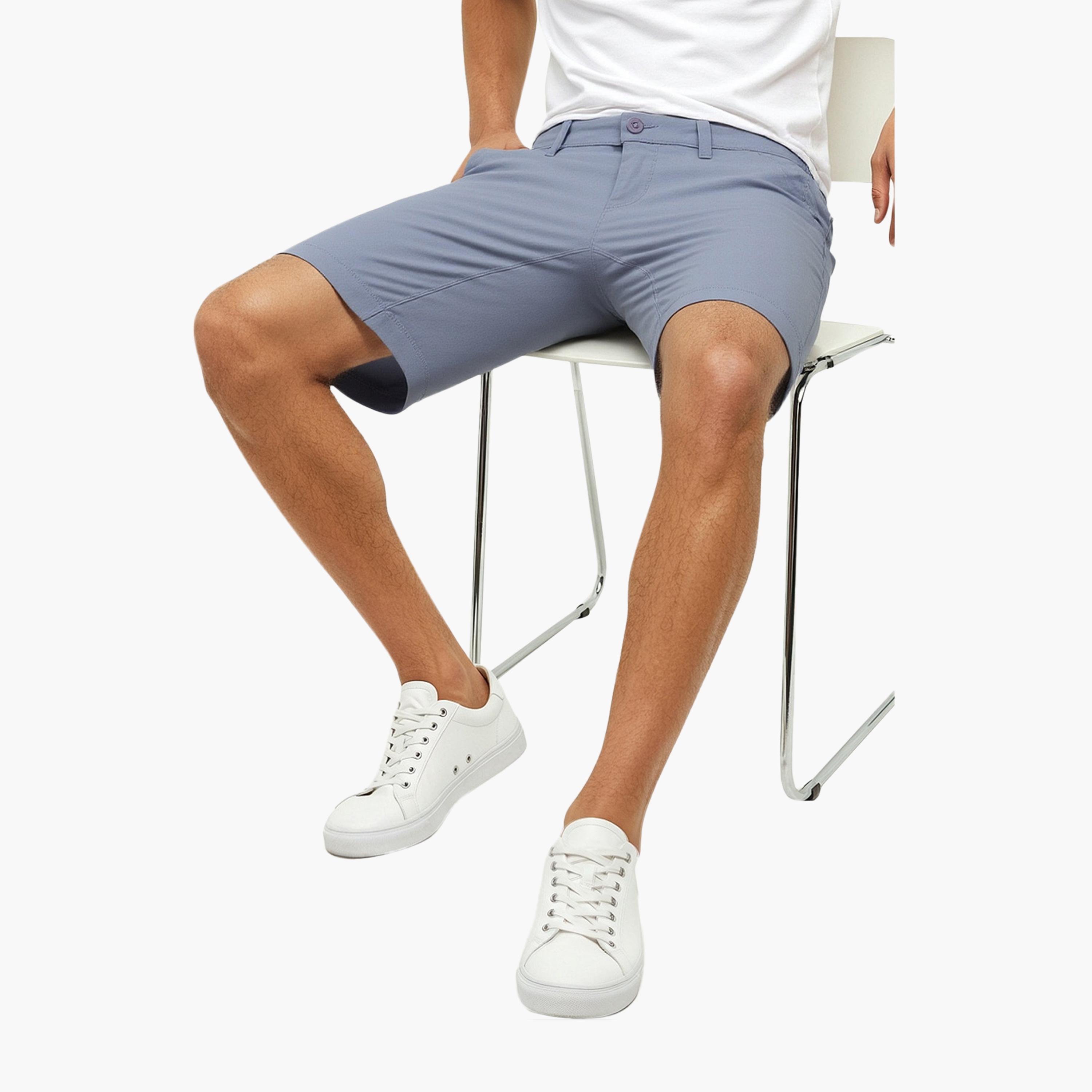 French Connection Regular Fit Mid-Rise Buttoned Men's Chino Shorts-men-clothing-bottoms-shorts-image-2