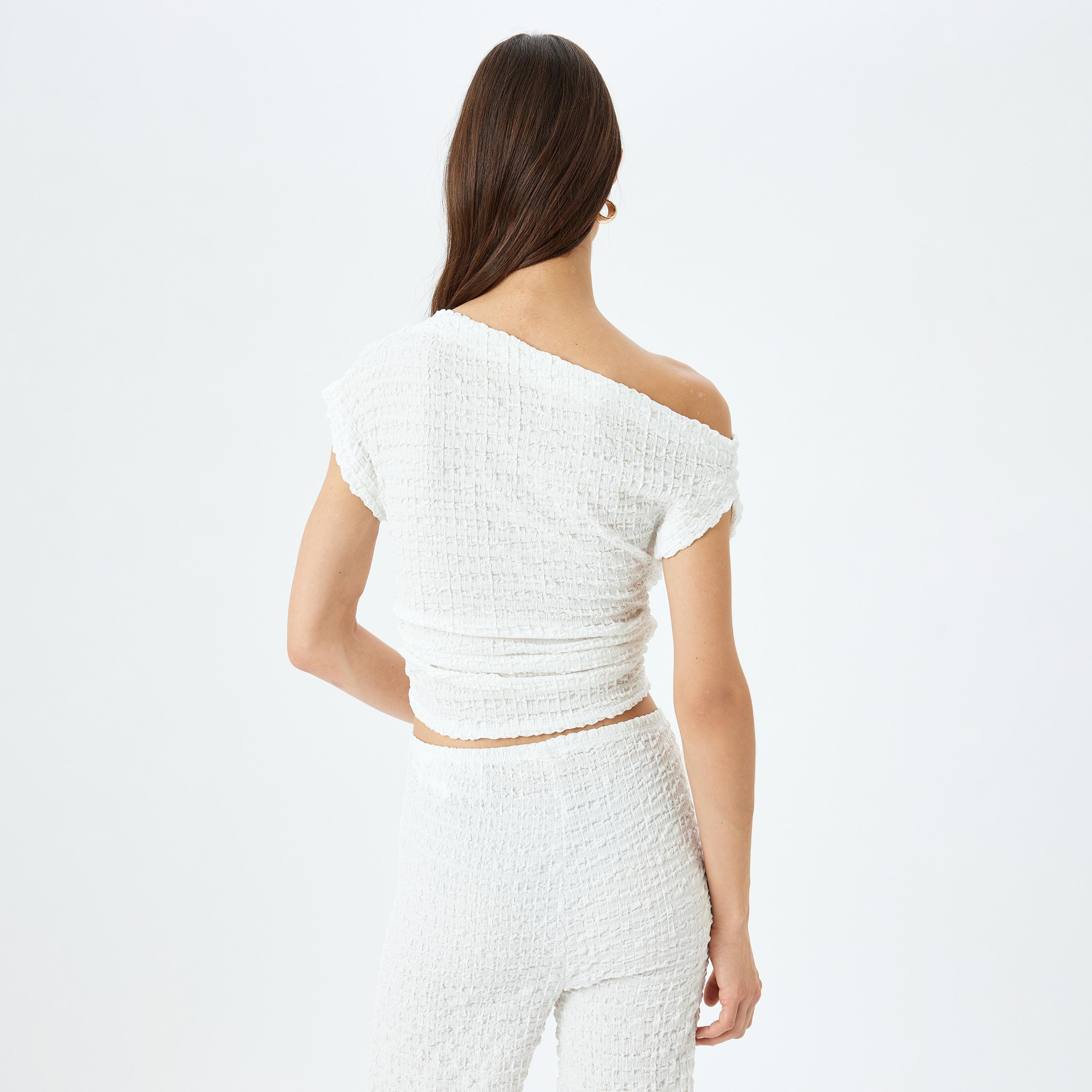 Koton Beige Crinkled One Shoulder Women's Crop Top-women-clothing-shirtsandblouses-blouses-image-3