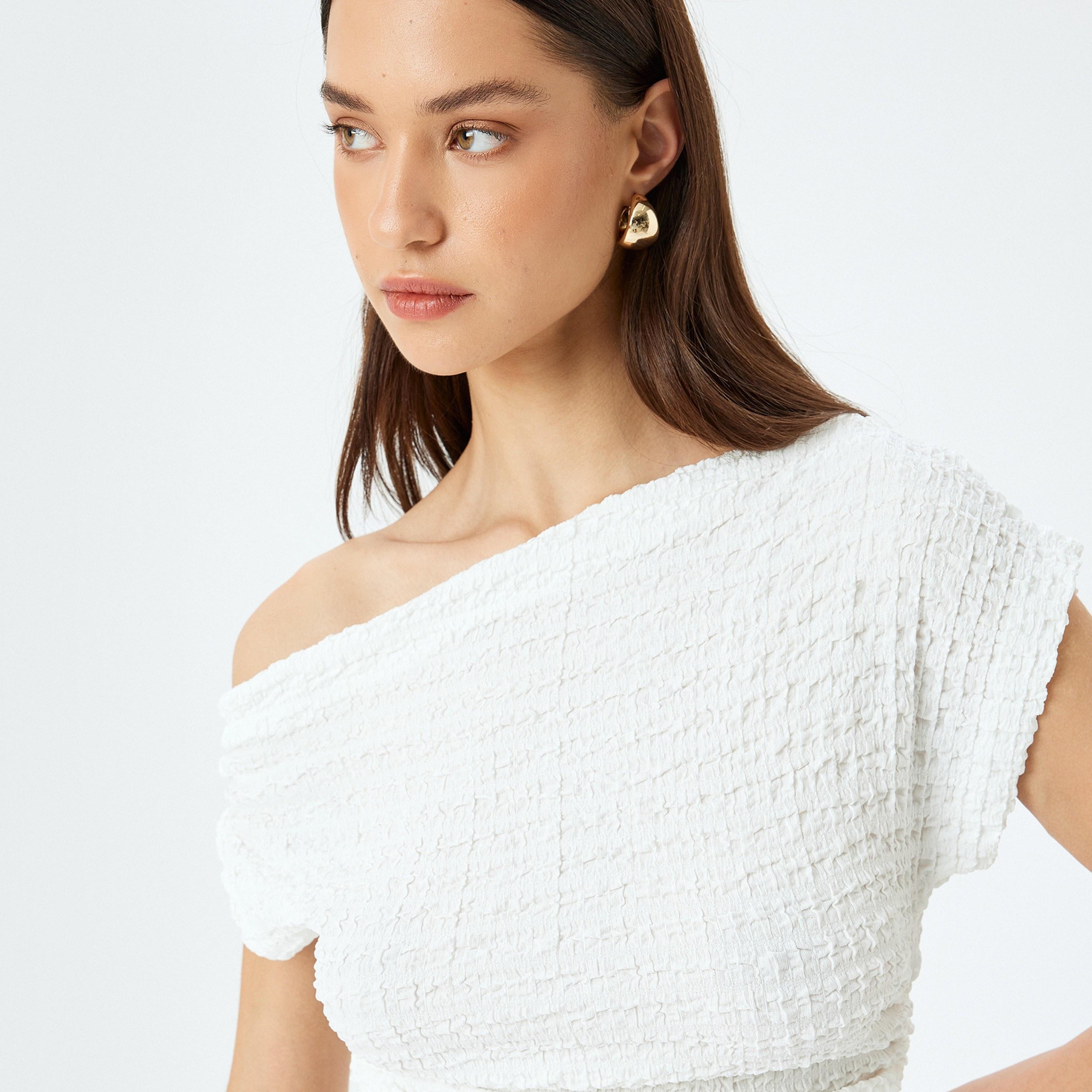 Koton Beige Crinkled One Shoulder Women's Crop Top-women-clothing-shirtsandblouses-blouses-image-4