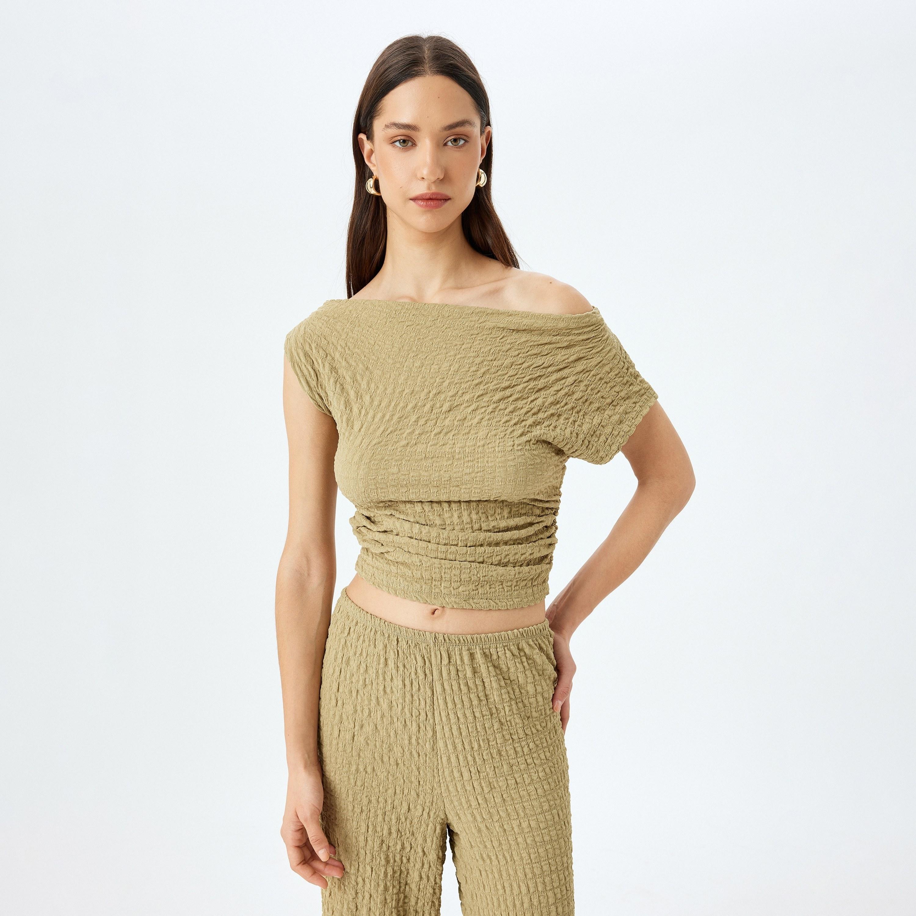 Koton Green Ruched One Shoulder Women's Top-women-clothing-shirtsandblouses-blouses-image-1