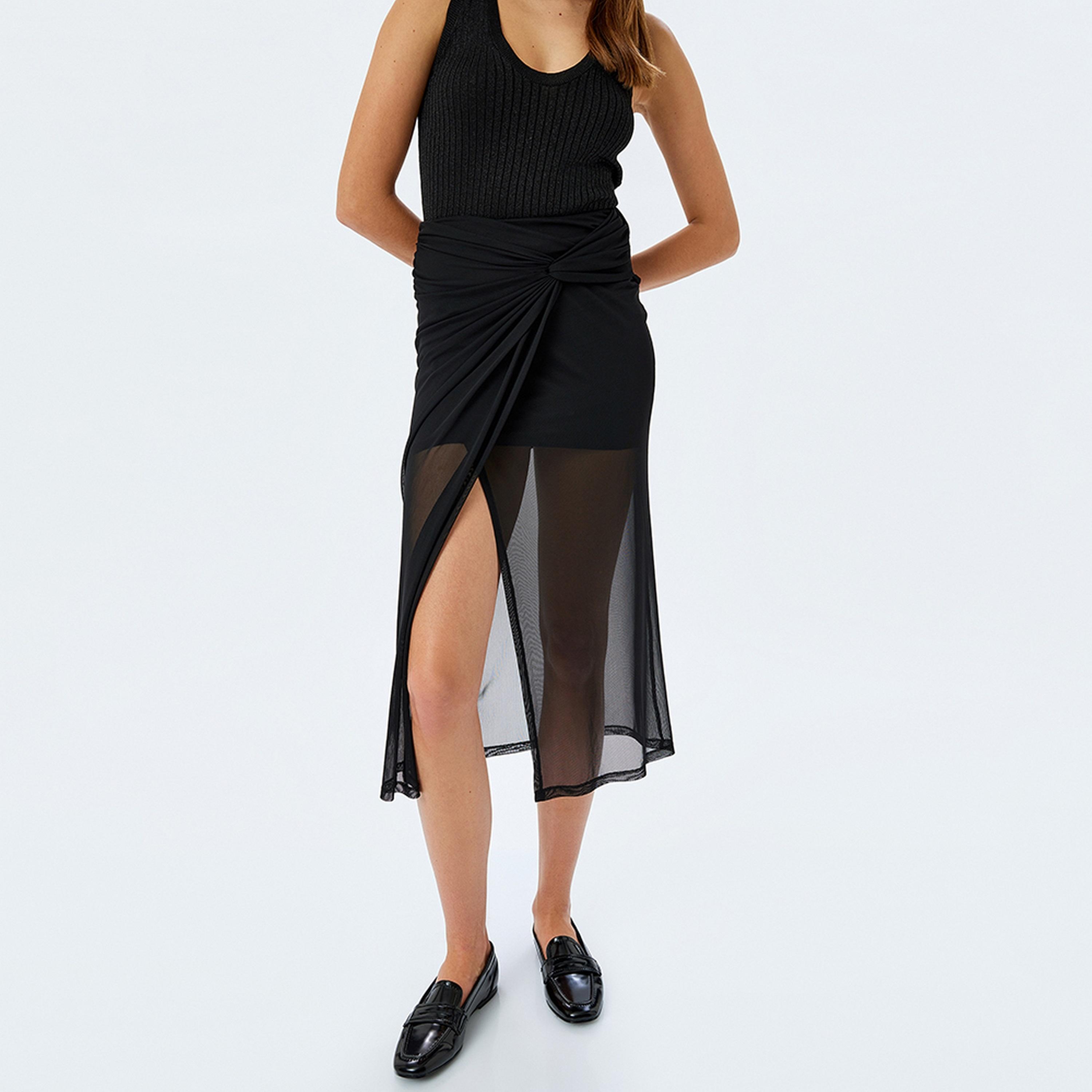 KOTON Knot Detailed Wrap Women's Midi Skirt-women-clothing-bottoms-skirts-image-1