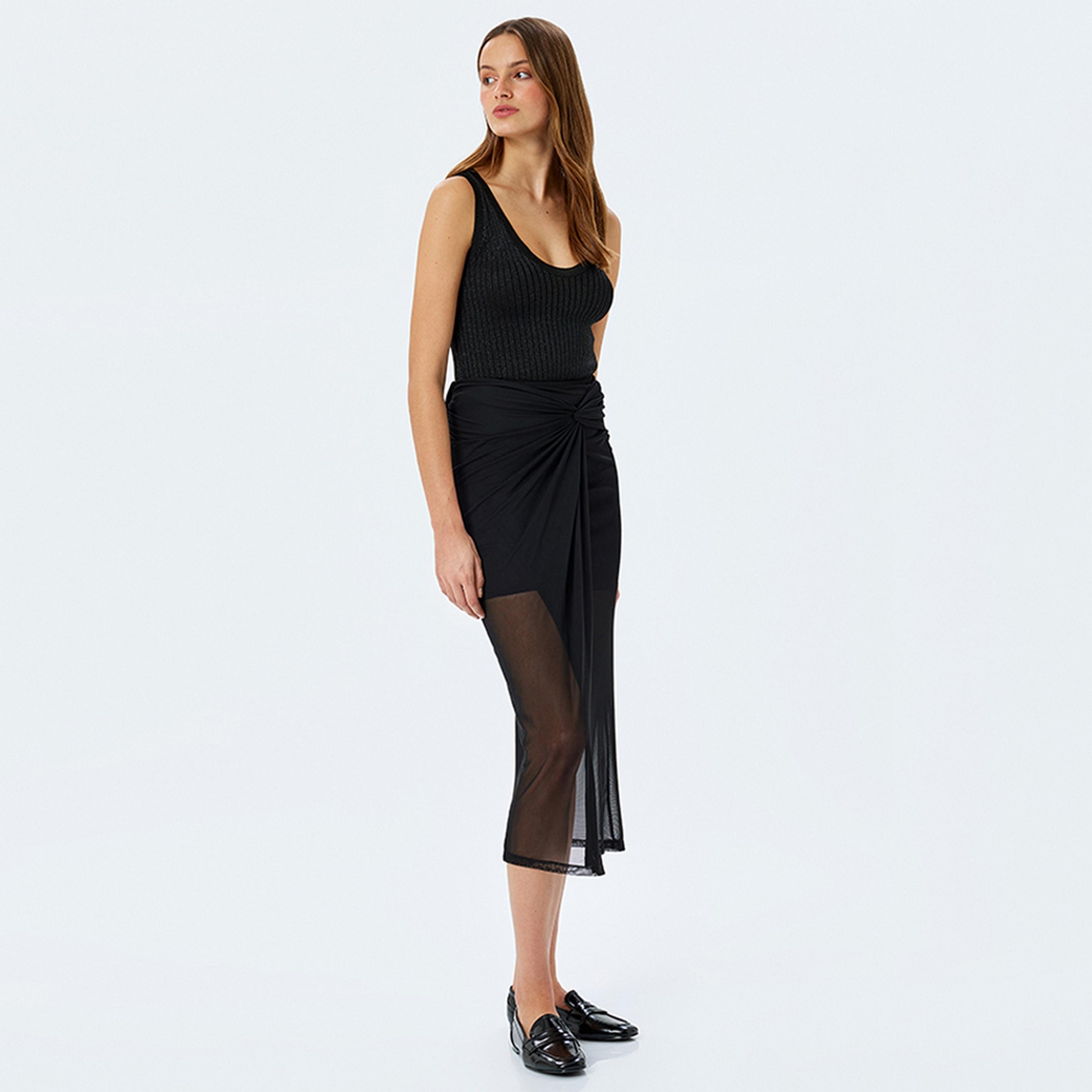 KOTON Knot Detailed Wrap Women's Midi Skirt-women-clothing-bottoms-skirts-image-2