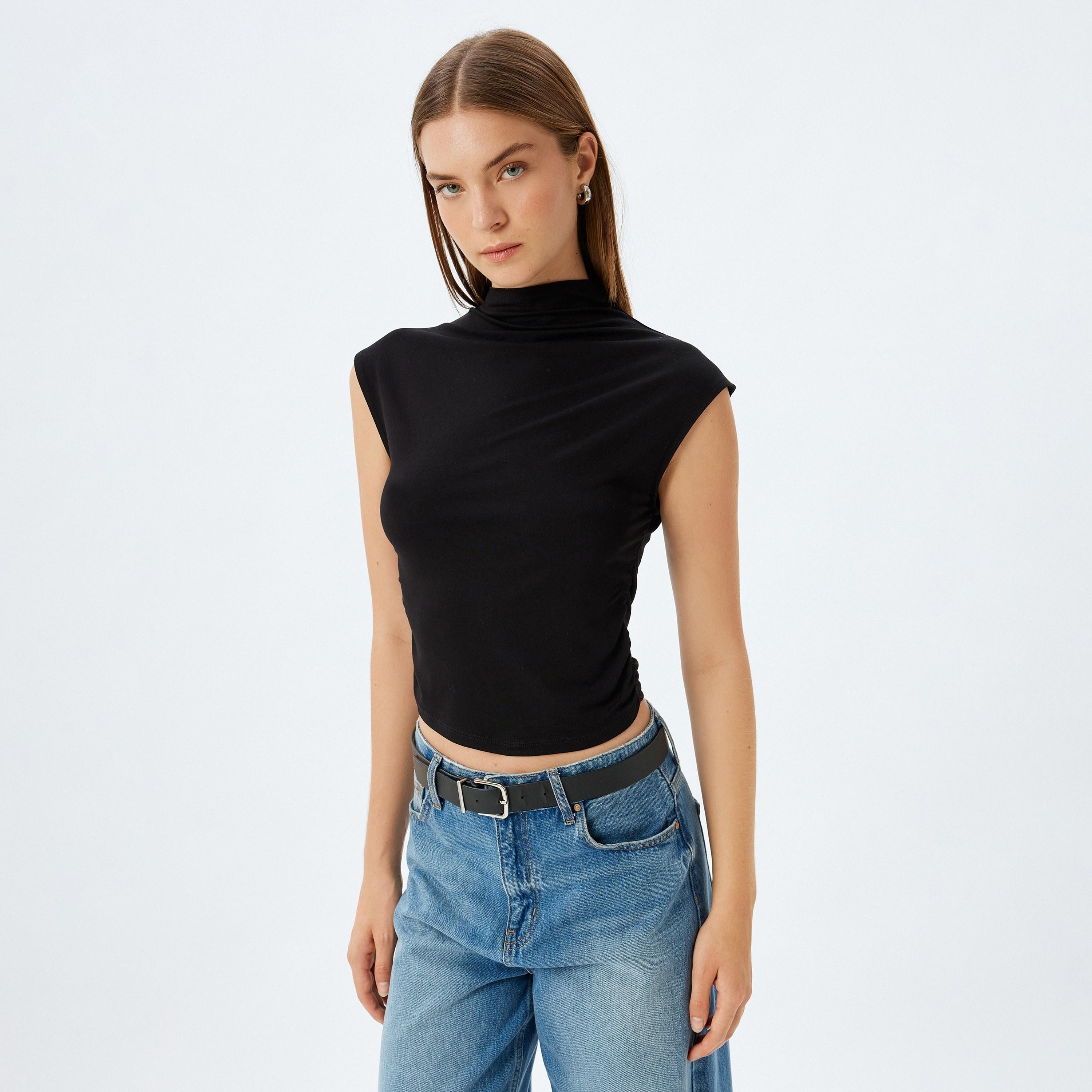 Koton Black Plain High Neck Sleeveless Women's Top-women-clothing-shirtsandblouses-blouses-image-1