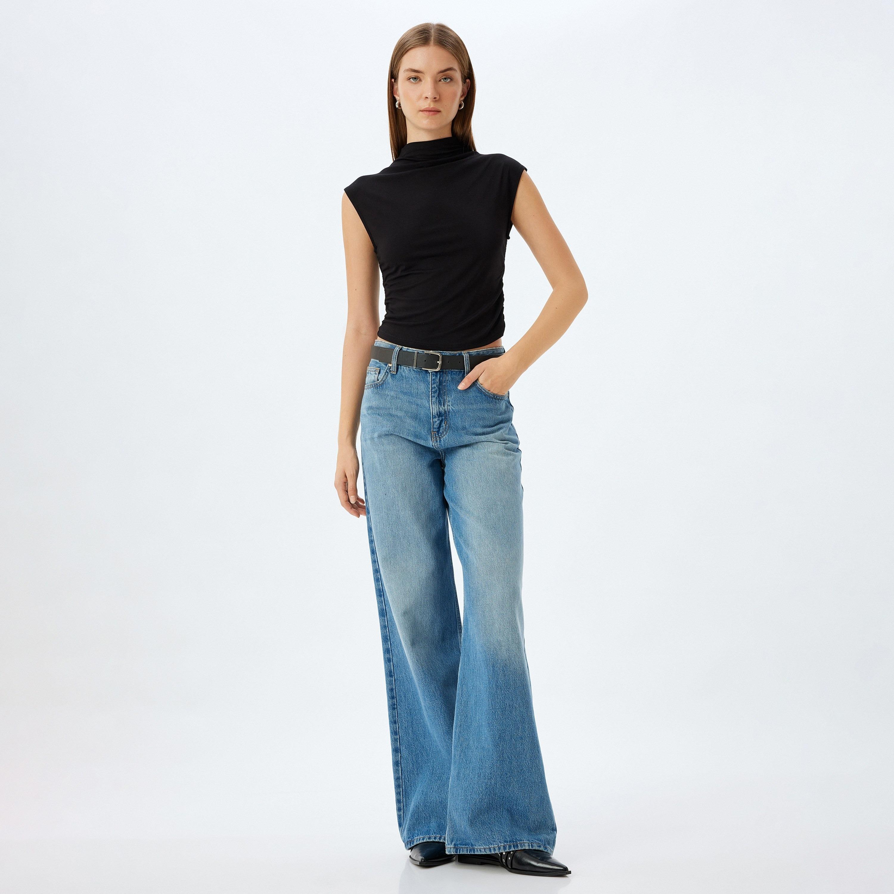 Koton Black Plain High Neck Sleeveless Women's Top-women-clothing-shirtsandblouses-blouses-image-2