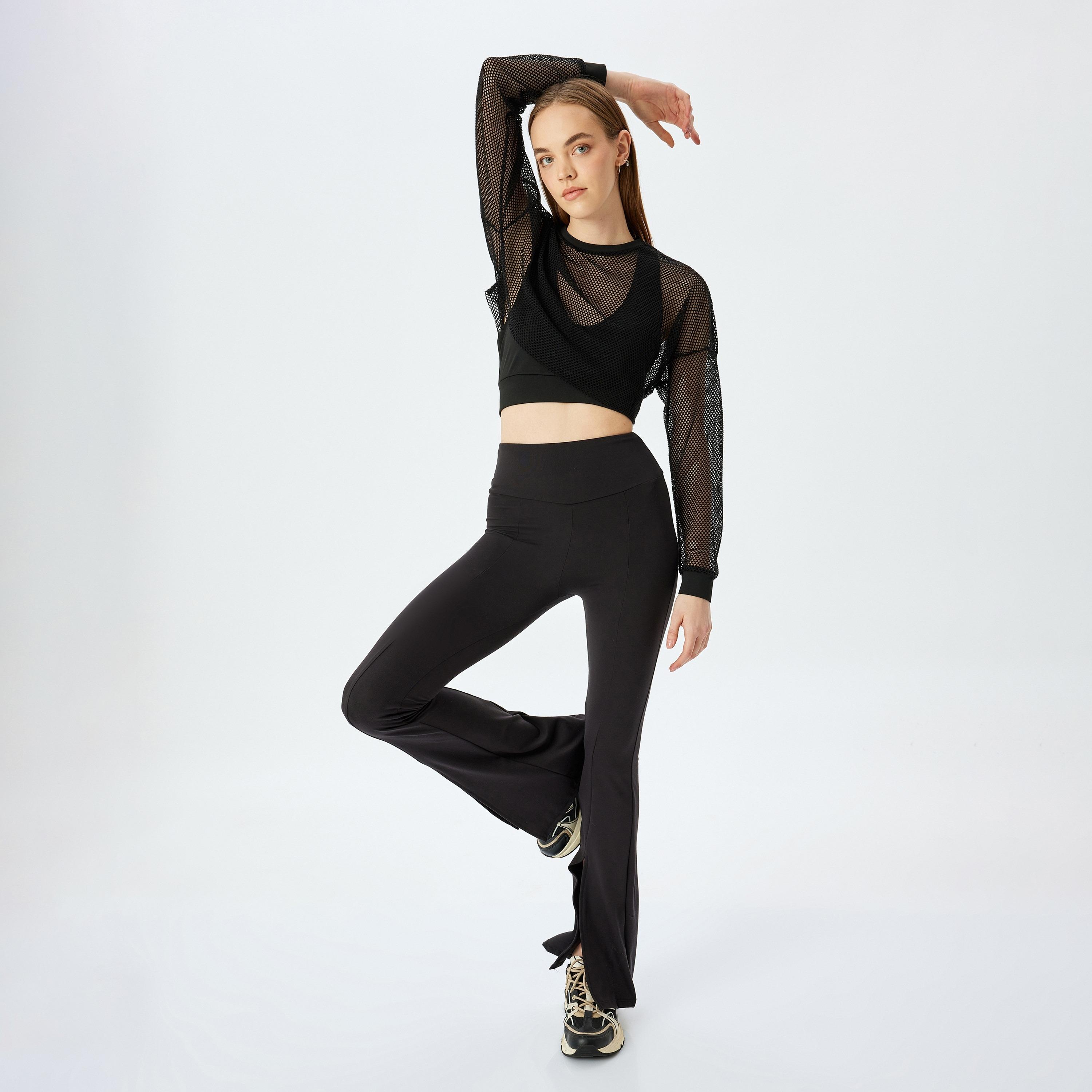 Koton Black Sheer Crew Neck Long Sleeves Women's Top-women-clothing-shirtsandblouses-blouses-image-2