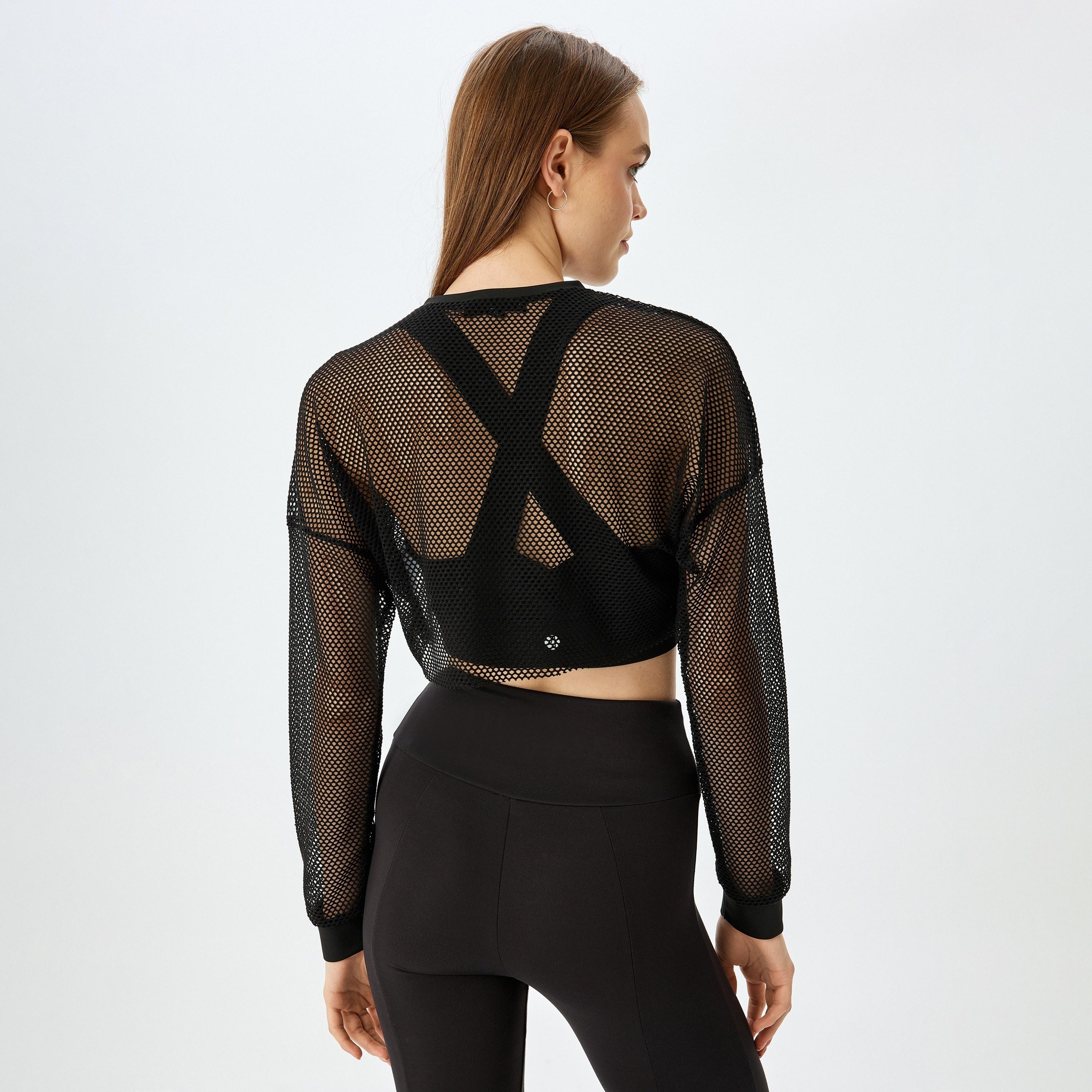 Koton Black Sheer Crew Neck Long Sleeves Women's Top-women-clothing-shirtsandblouses-blouses-image-3