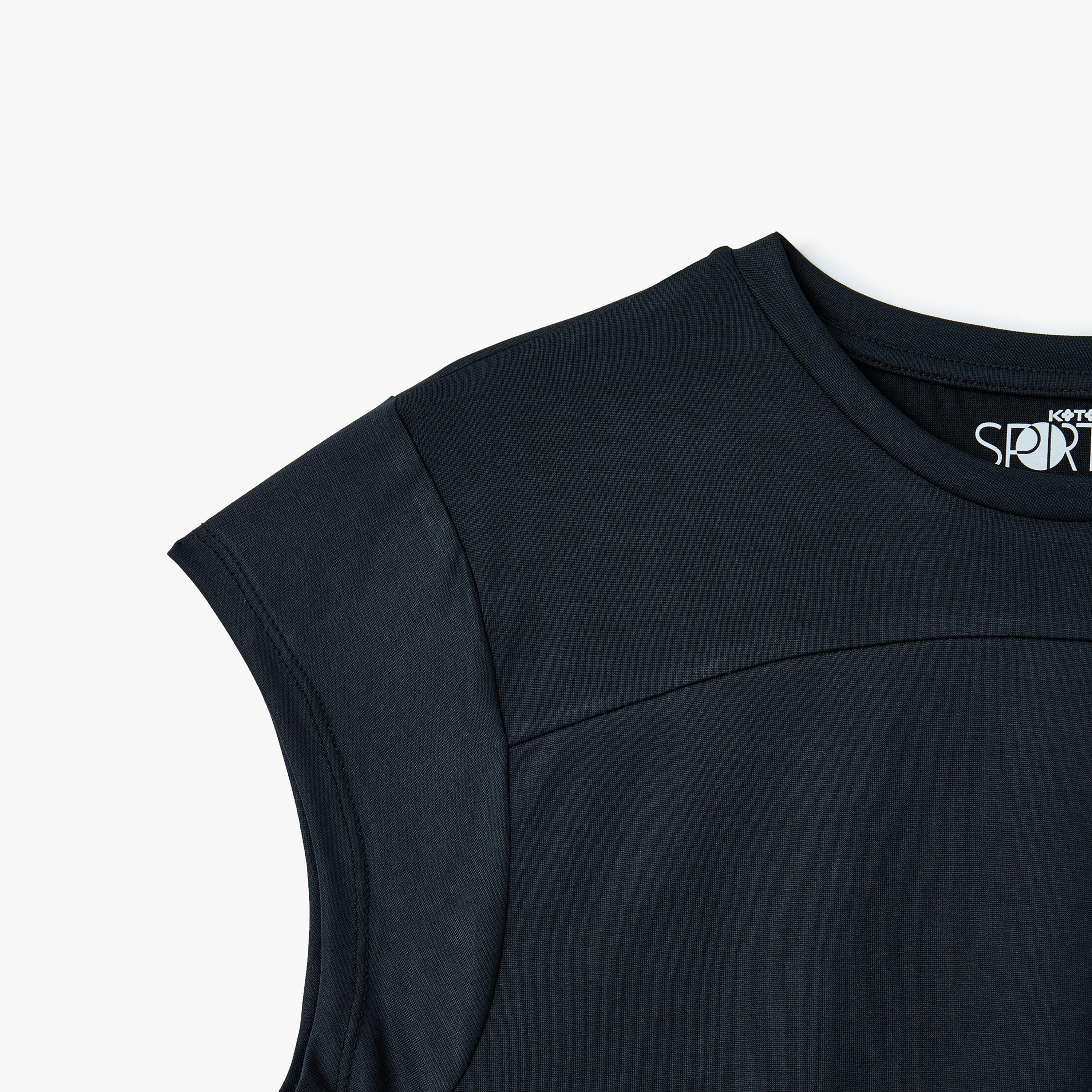 KOTON Blue Crew Neck Sleeveless Women's T-Shirt-women-clothing-tshirts-image-3