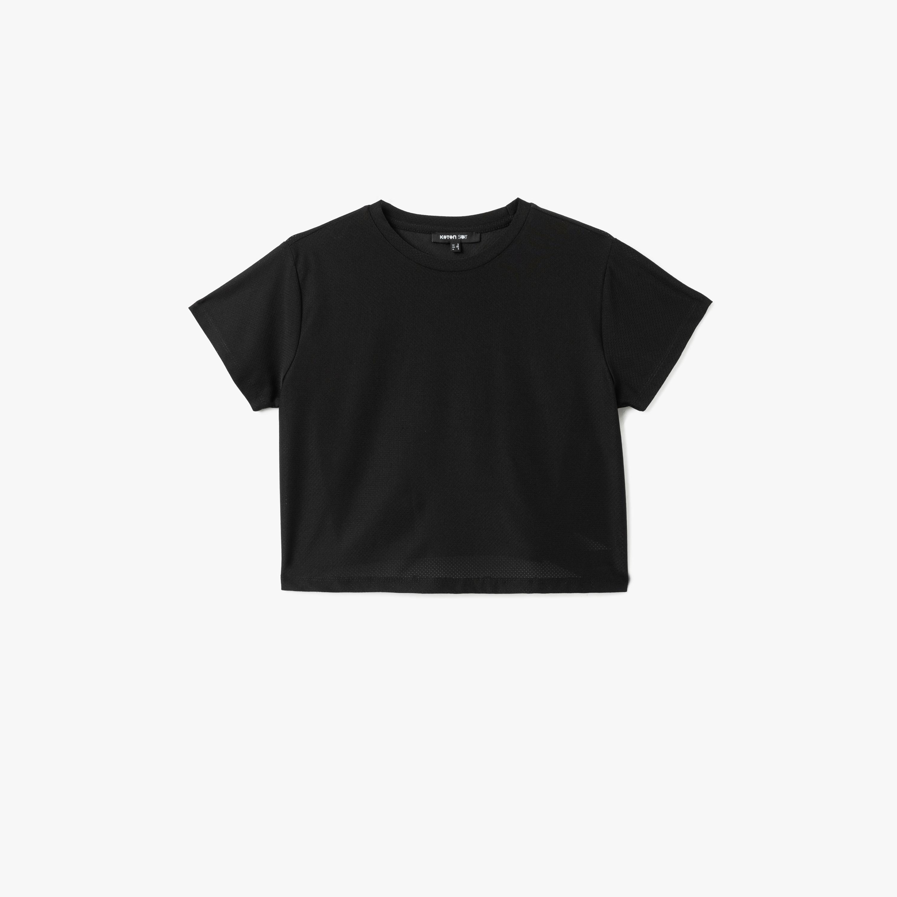 Koton Black Plain Crew Neck Short Sleeves Women's T-Shirt-sports-women-clothing-tshirtsandvests-image-4