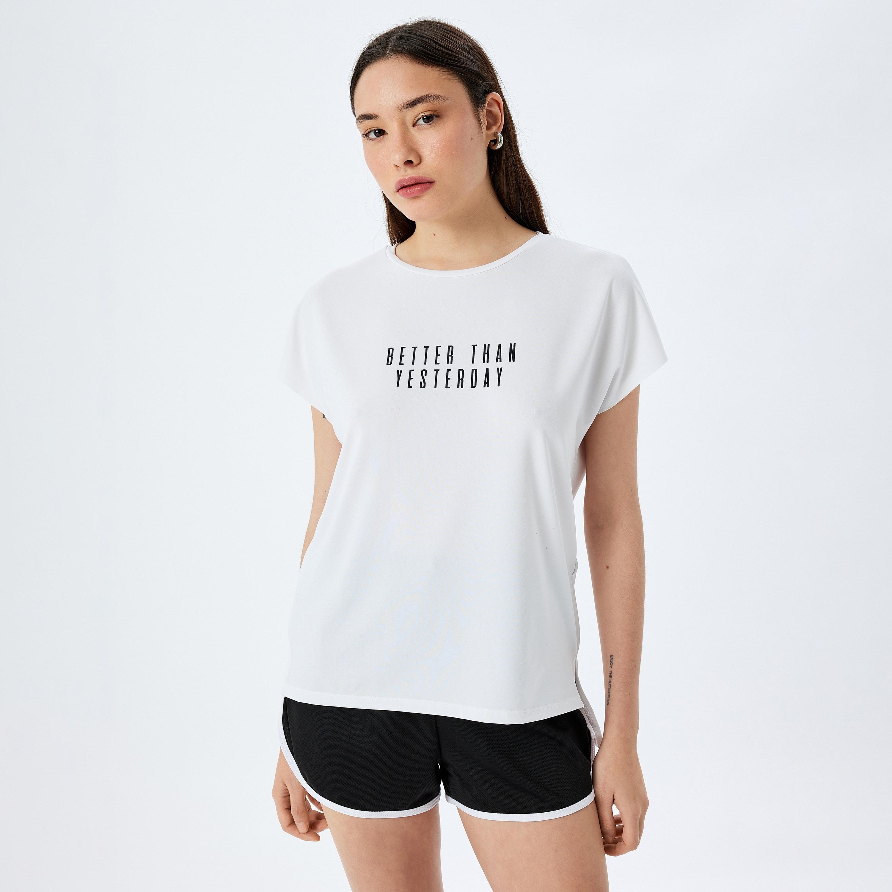 Koton White Text-Print Crew Neck Short Sleeves Women's T-Shirt-sports-women-clothing-tshirtsandvests-image-1