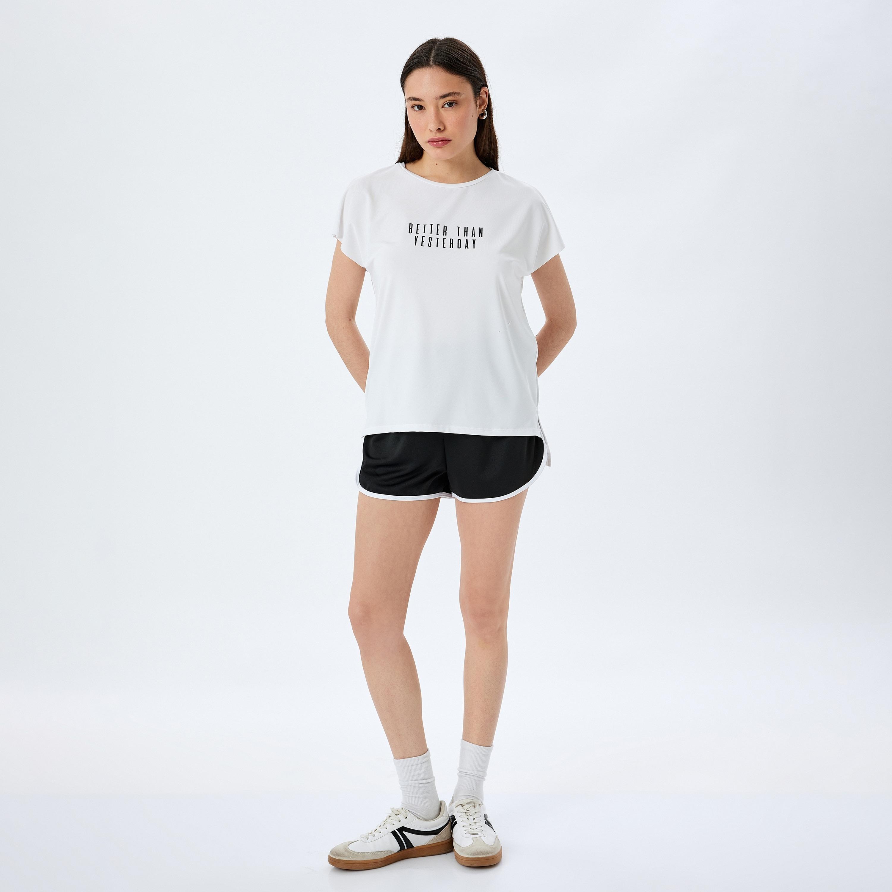 Koton White Text-Print Crew Neck Short Sleeves Women's T-Shirt-sports-women-clothing-tshirtsandvests-image-2
