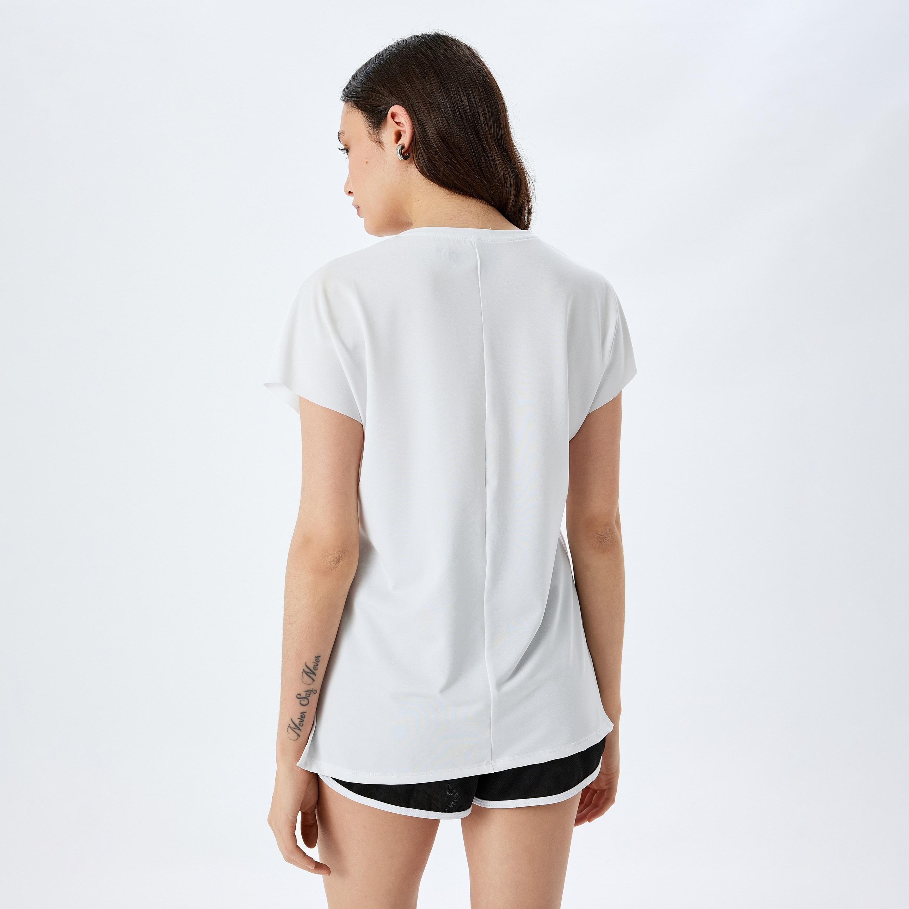 Koton White Text-Print Crew Neck Short Sleeves Women's T-Shirt-sports-women-clothing-tshirtsandvests-image-3