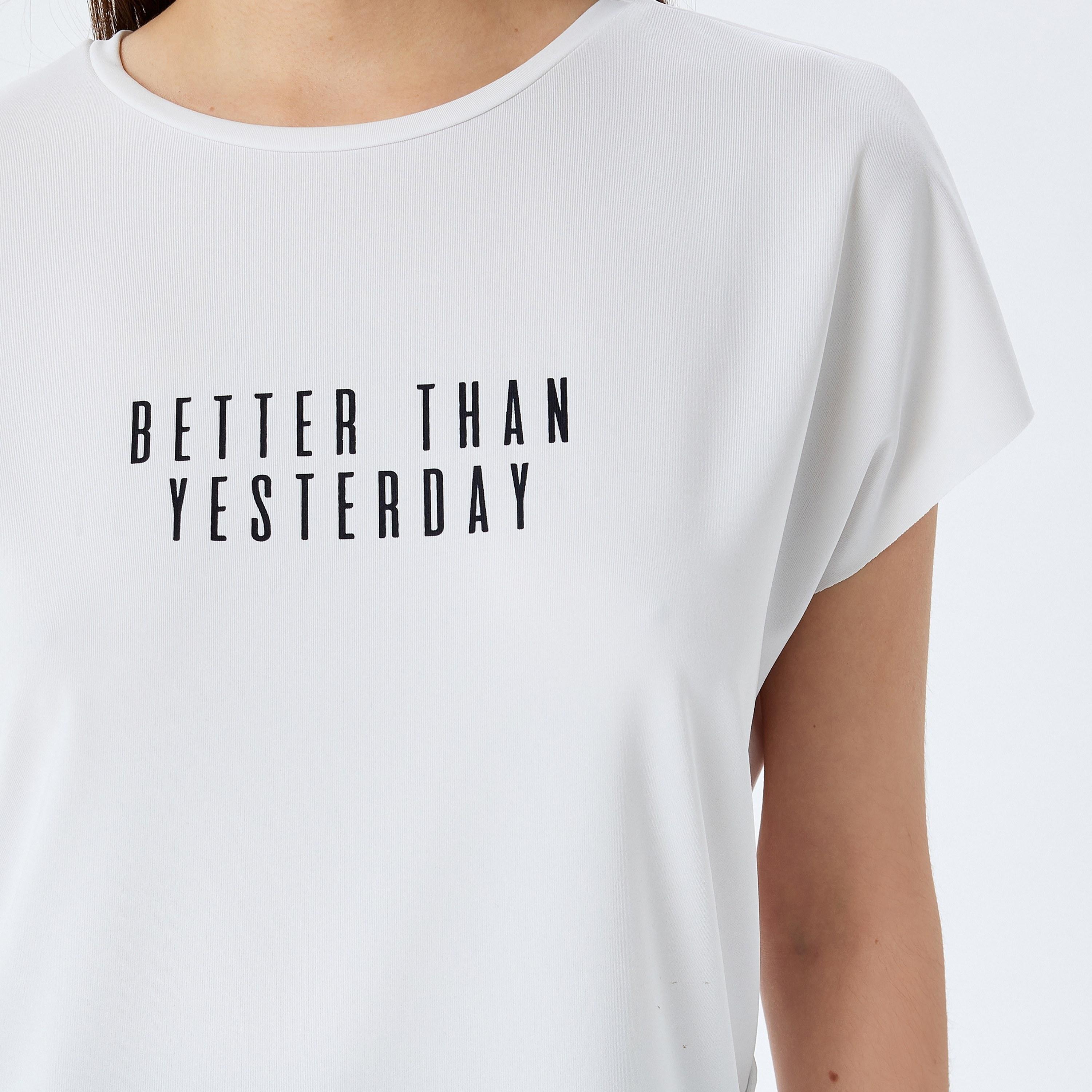 Koton White Text-Print Crew Neck Short Sleeves Women's T-Shirt-sports-women-clothing-tshirtsandvests-image-4