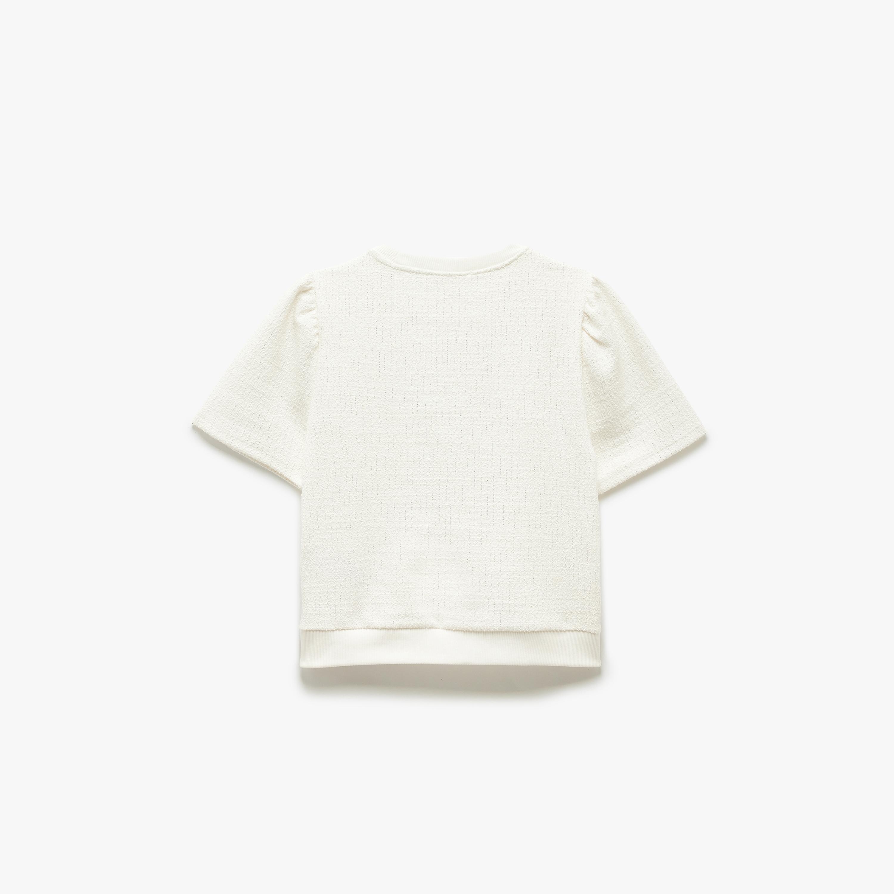Koton White Textured Crew Neck Short Sleeves Women's Sweatshirt-women-clothing-hoodiesandsweatshirts-sweatshirts-image-3