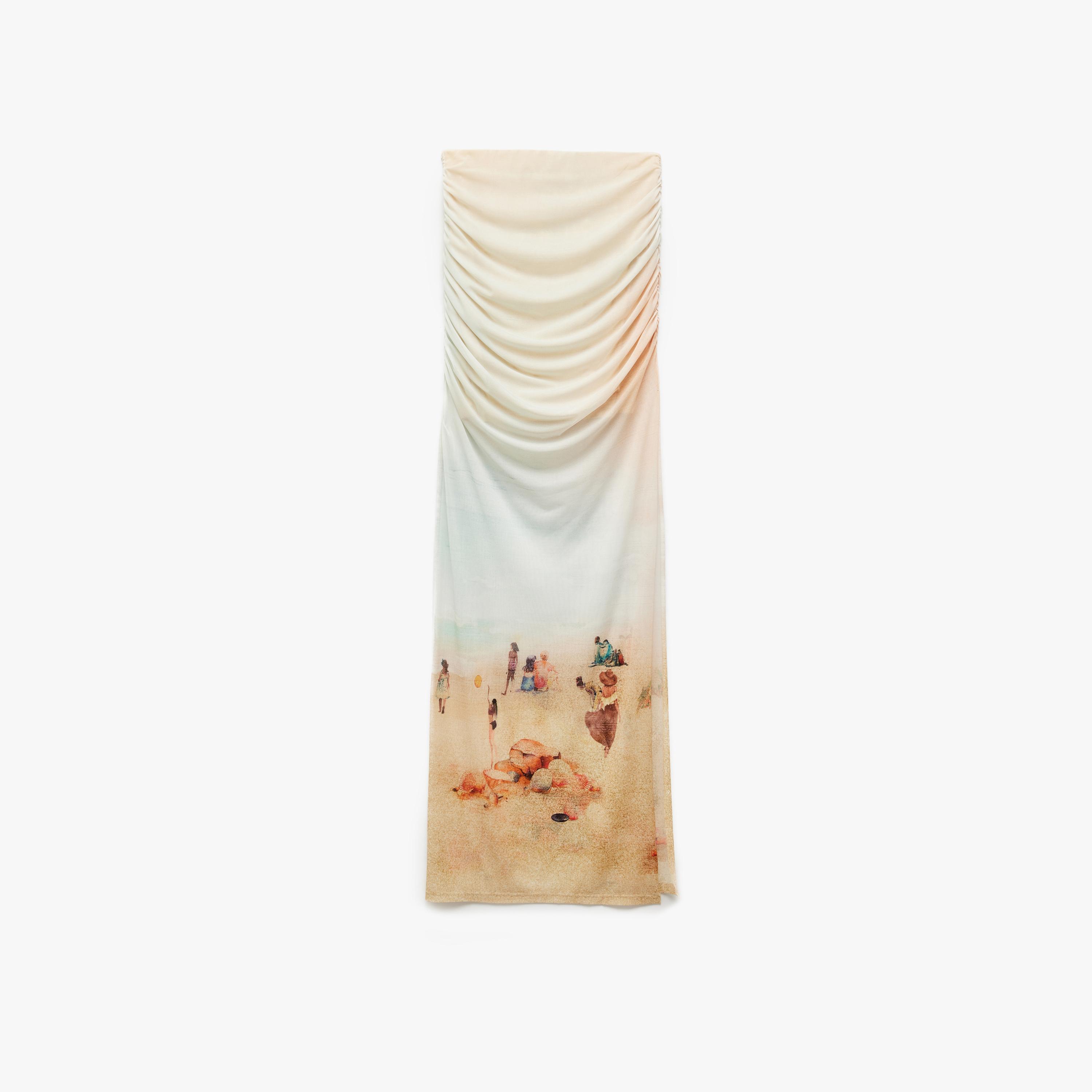 KOTON Orange Scenic Print Ruched Slit Women's Maxi Skirt-women-clothing-bottoms-skirts-image-5