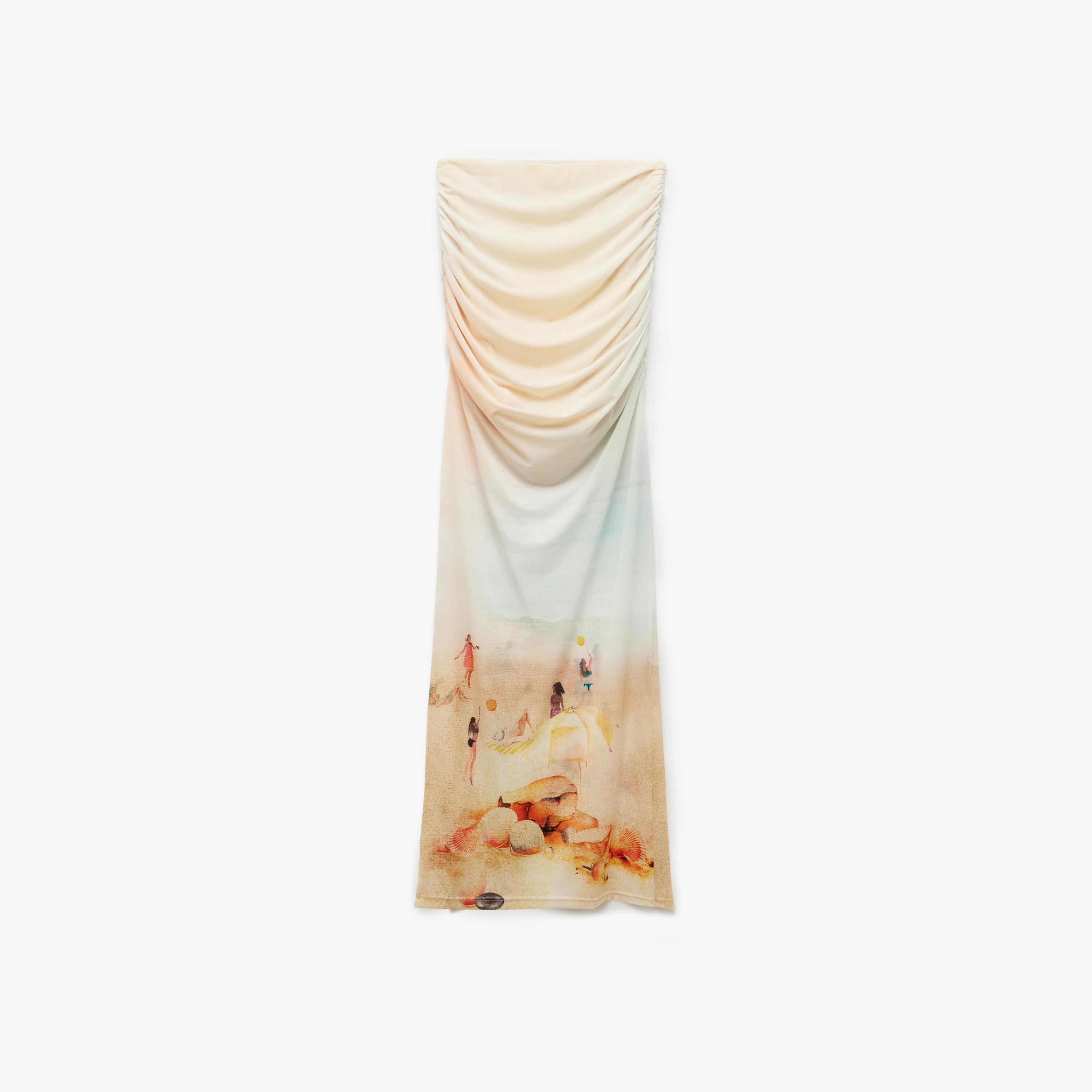 KOTON Orange Scenic Print Ruched Slit Women's Maxi Skirt-women-clothing-bottoms-skirts-image-6