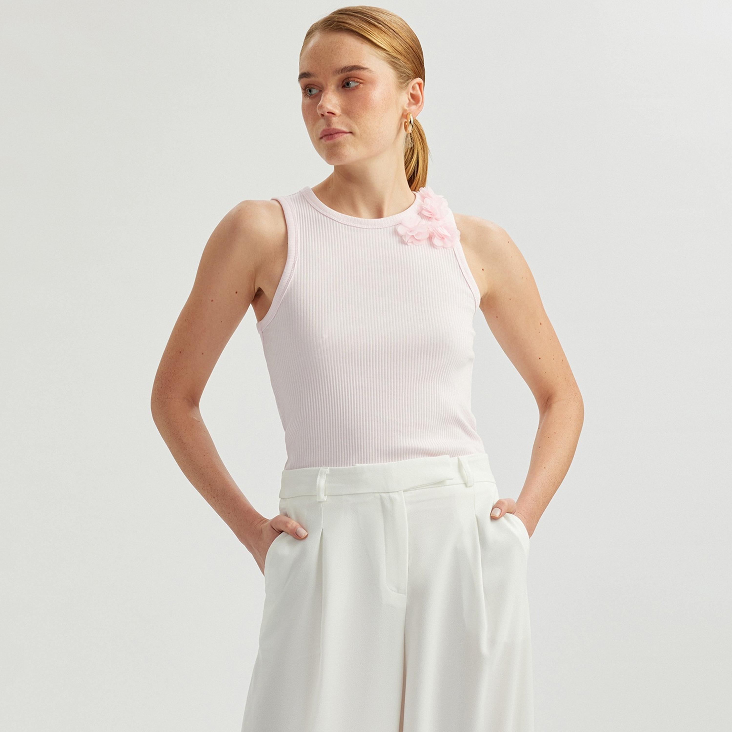 قميص نسائي بدون أكمام برقبة دائرية بلون كوتون الوردي بدون أكمام-women-clothing-shirtsandblouses-blouses-image-1