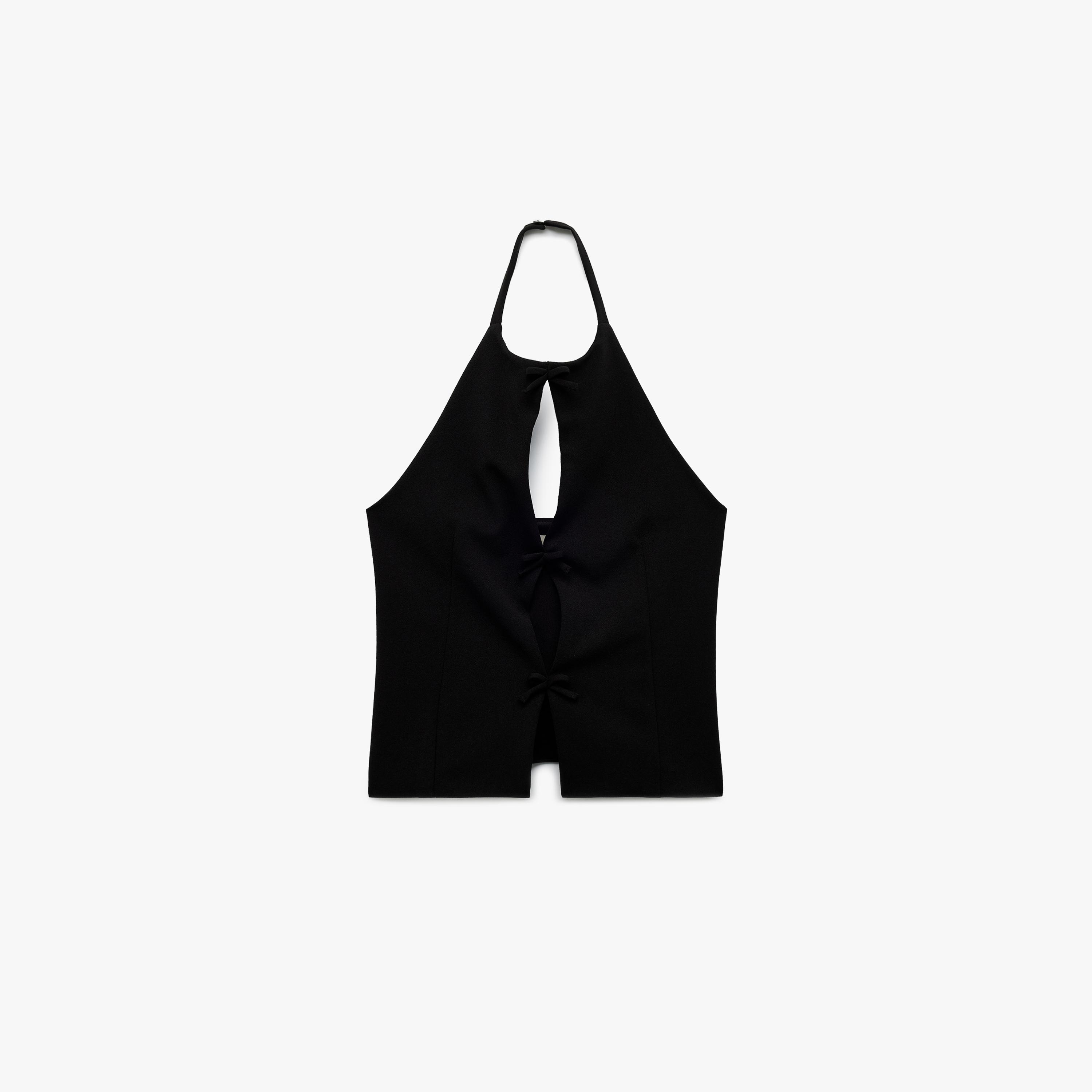 بلوزة نسائية بياقة "هالتر" بلون أسود من كوتون-women-clothing-shirtsandblouses-blouses-image-4