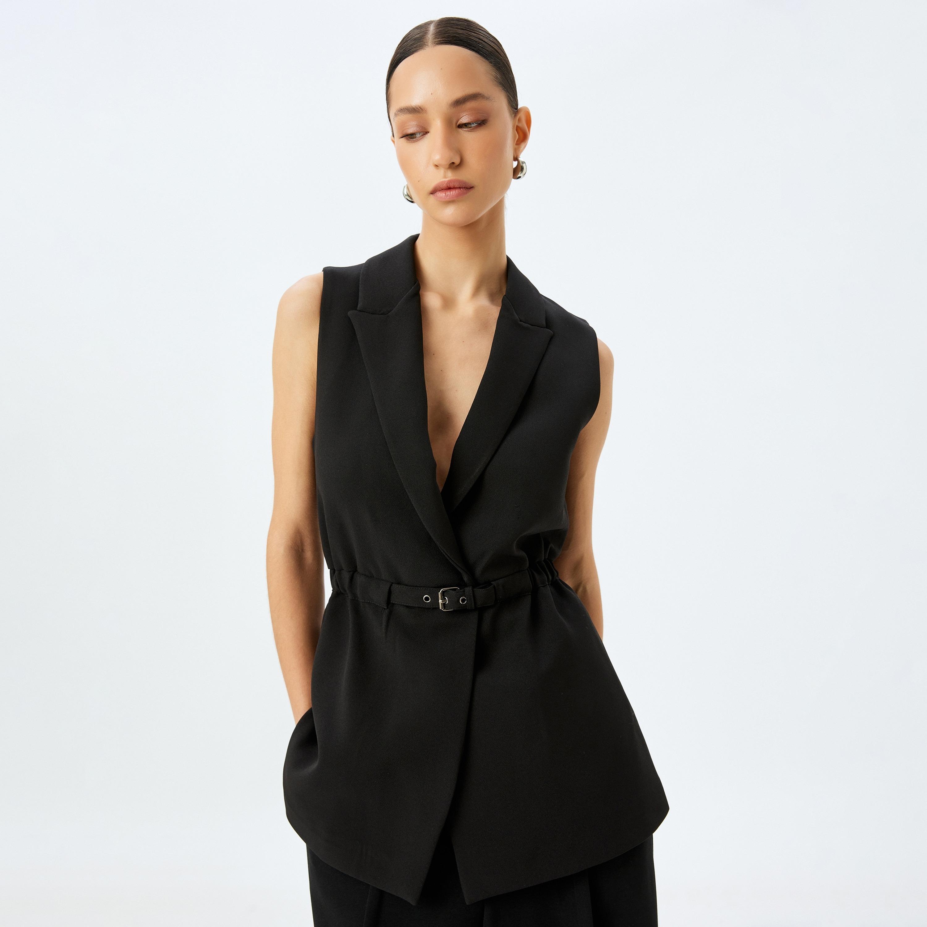 Koton Plain Notch Collar Sleeveless Women's Vest-women-winterwear-coatsandjackets-waistcoats-image-1