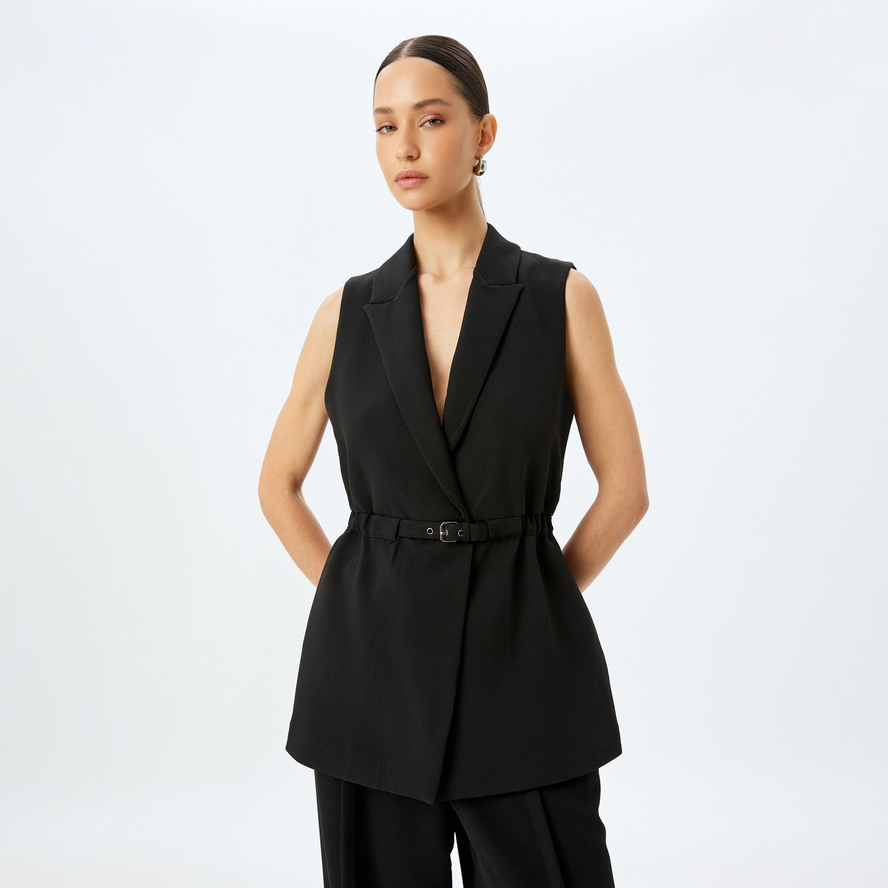 Koton Plain Notch Collar Sleeveless Women's Vest-women-winterwear-coatsandjackets-waistcoats-image-2
