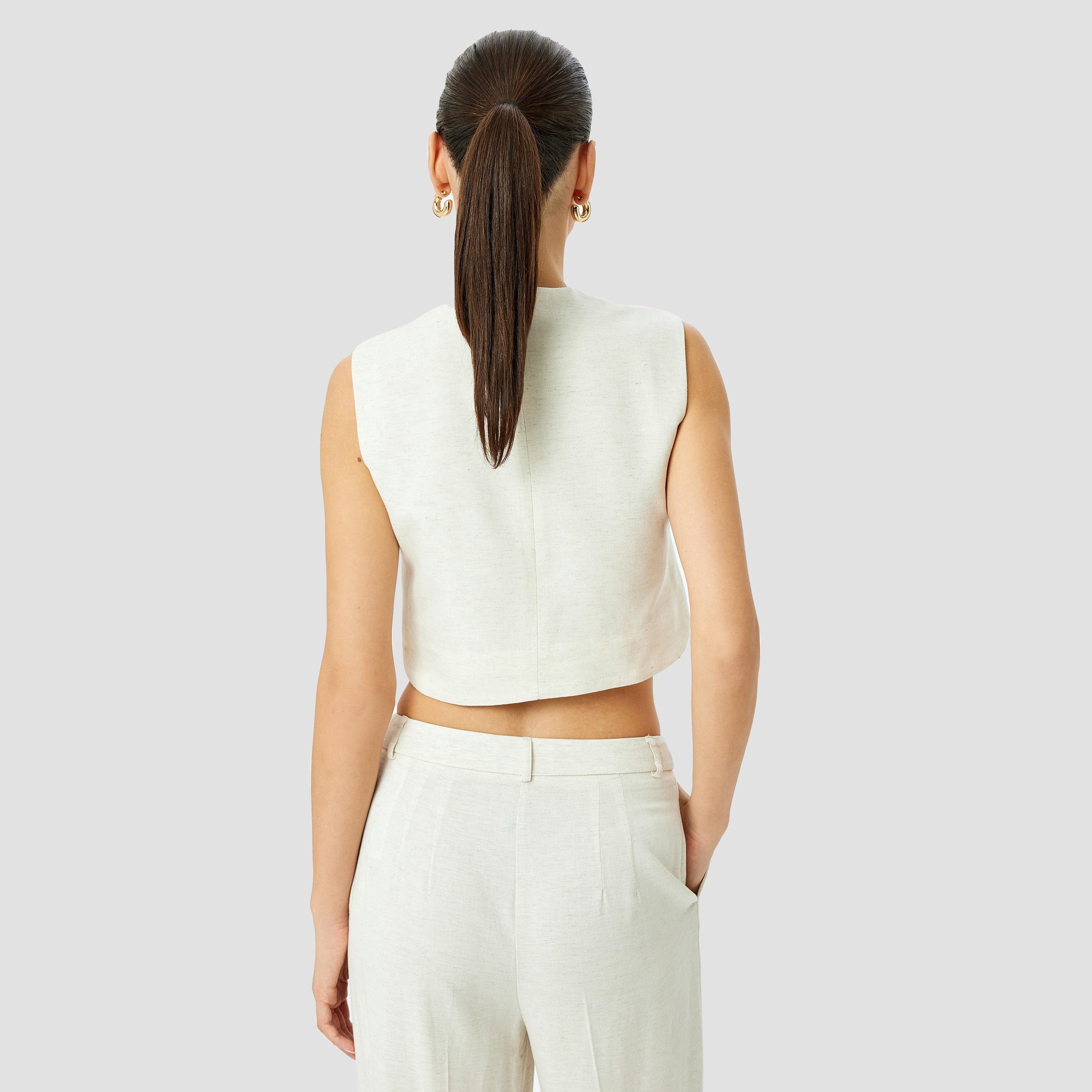Koton Beige Plain Round Neck Sleeveless Women's Vest-women-winterwear-coatsandjackets-waistcoats-image-3