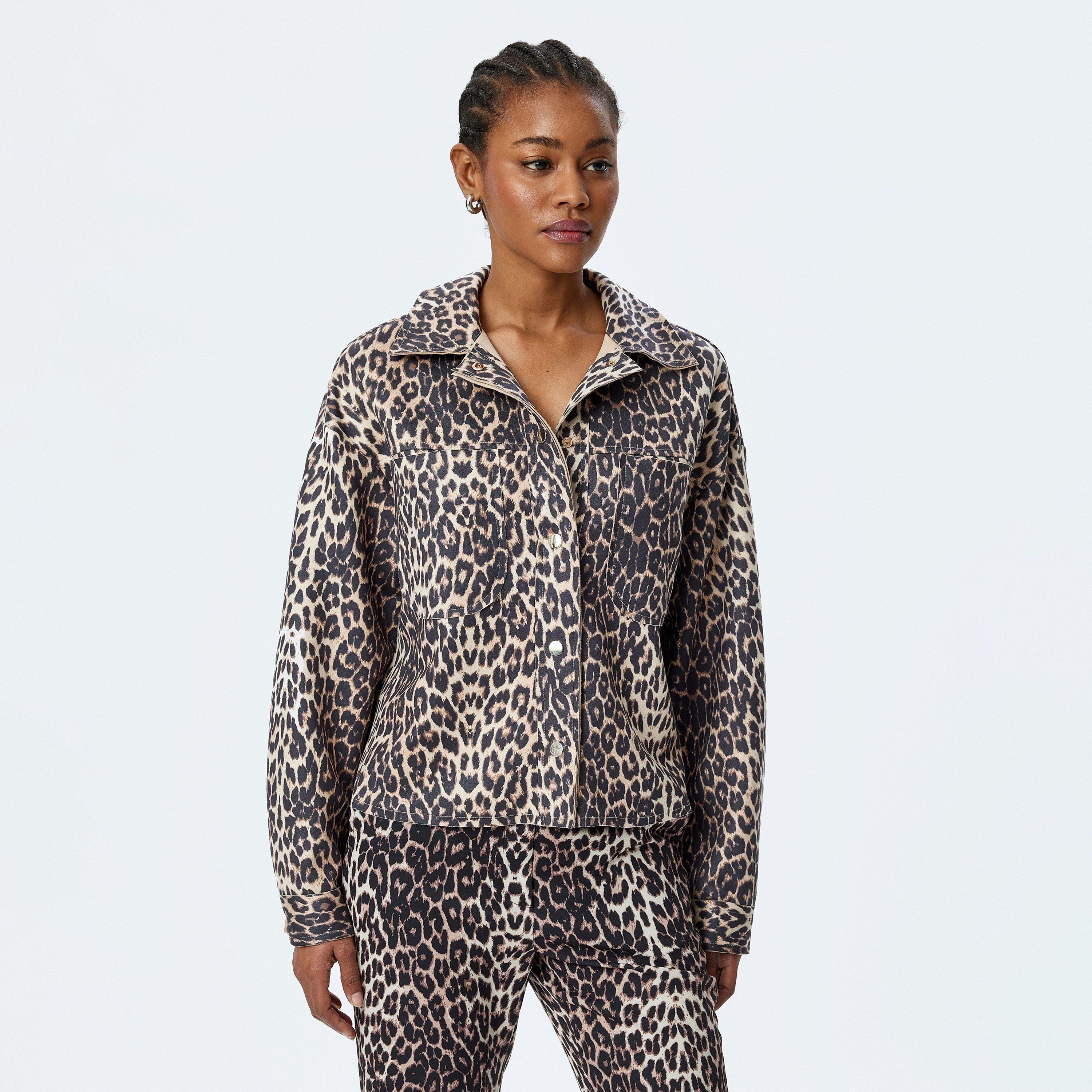 Koton Black Leopard Print Round Neck Long Sleeves Women's Jacket-women-winterwear-coatsandjackets-jackets-image-1