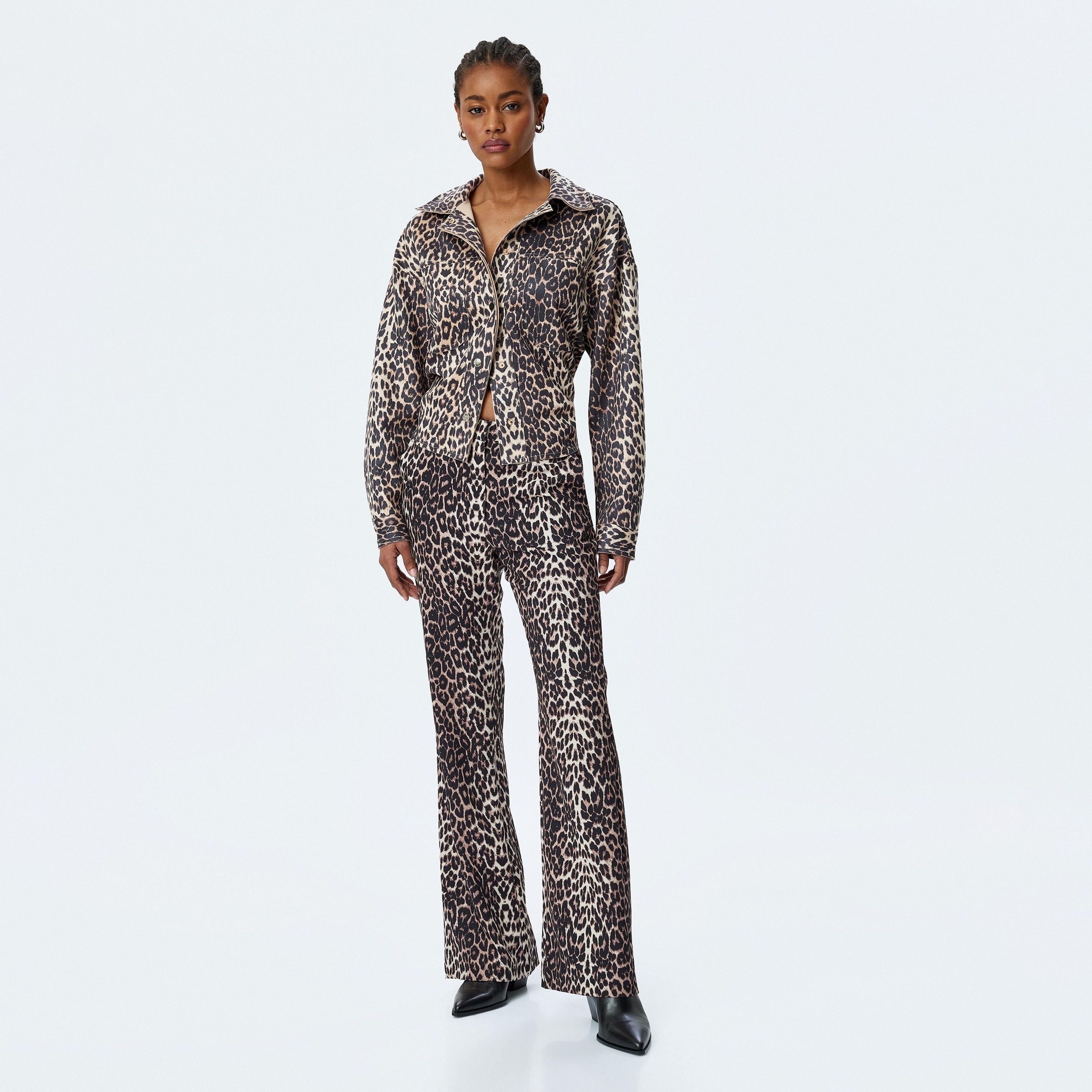 Koton Black Leopard Print Round Neck Long Sleeves Women's Jacket-women-winterwear-coatsandjackets-jackets-image-2